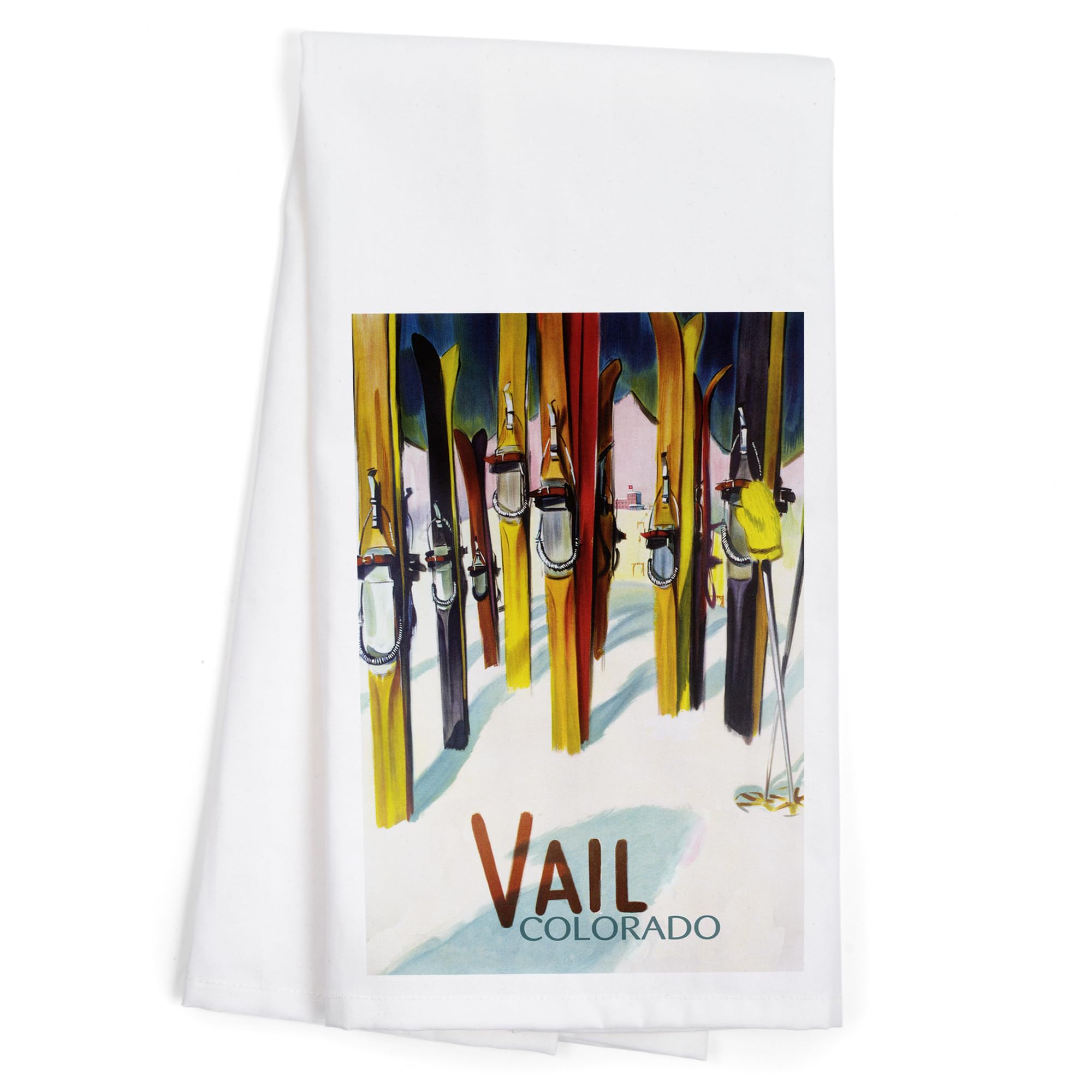 Lantern Press Vail Colorado Colorful Skis Tea Towel - 100% Cotton Decorative Hand Towel for Kitchen & Home - Perfect for Dish Drying, Gift Giving & Farmhouse Decor