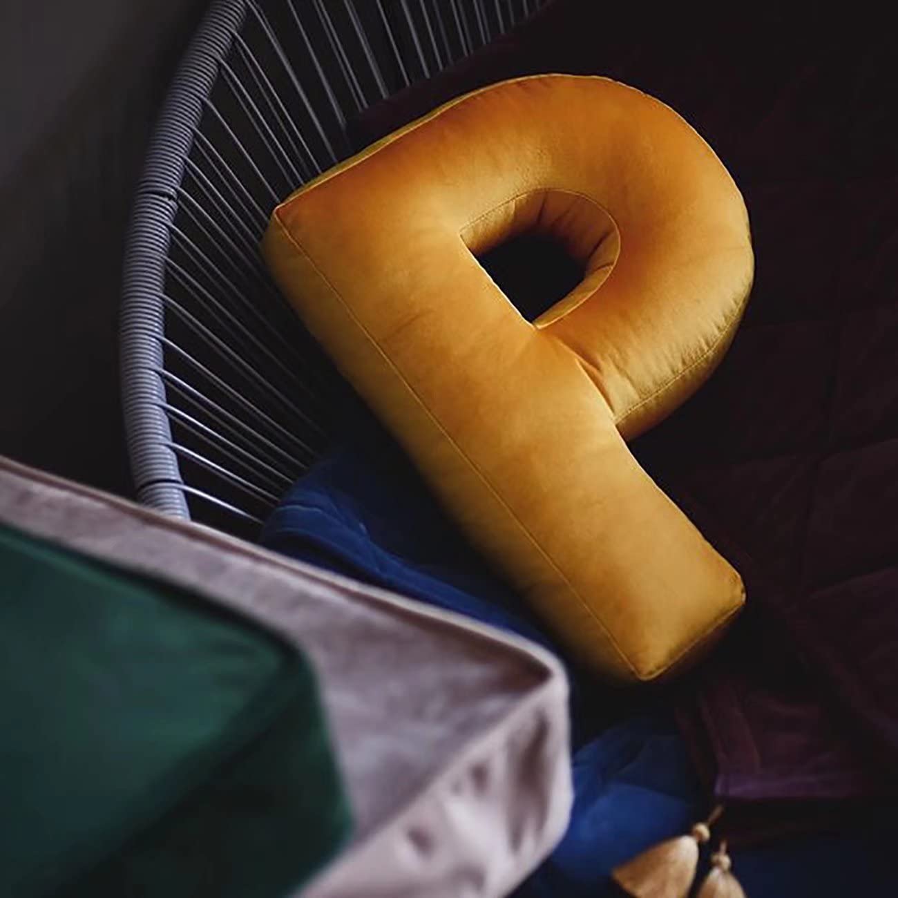 Velvet Alphabet Throw Pillow - Soft Letter E Cushion for Nursery, Playroom & Kids Room Decor | Yellow Plush Pillow for Toddlers, Baby Shower Gift & Cozy Home Accent