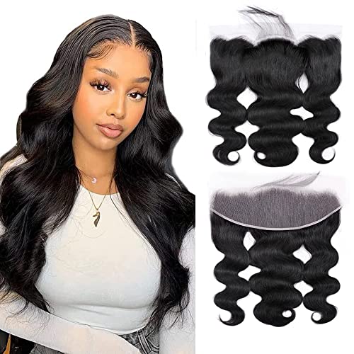 Cecycocy 13x4 HD Lace Frontal Closure - Brazilian Body Wave Human Hair - 150% Density Virgin Hair - Natural Black Color (14 Inch) for Protective Styles & Everyday Wear