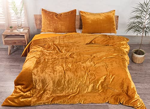 Luxury Crushed Velvet Duvet Cover Set - 3 Piece Boho Chic Bedding Comforter Cover, Soft & Cozy Velvet Bedding for King Size Bed (90