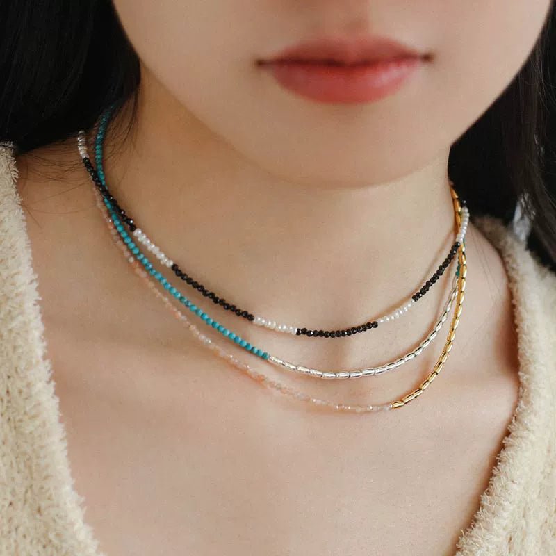 Elegant Black Spinel & Pearl Beaded Necklace for Women | Dainty Mini Jewelry | Perfect for Weddings, Parties & Everyday Wear