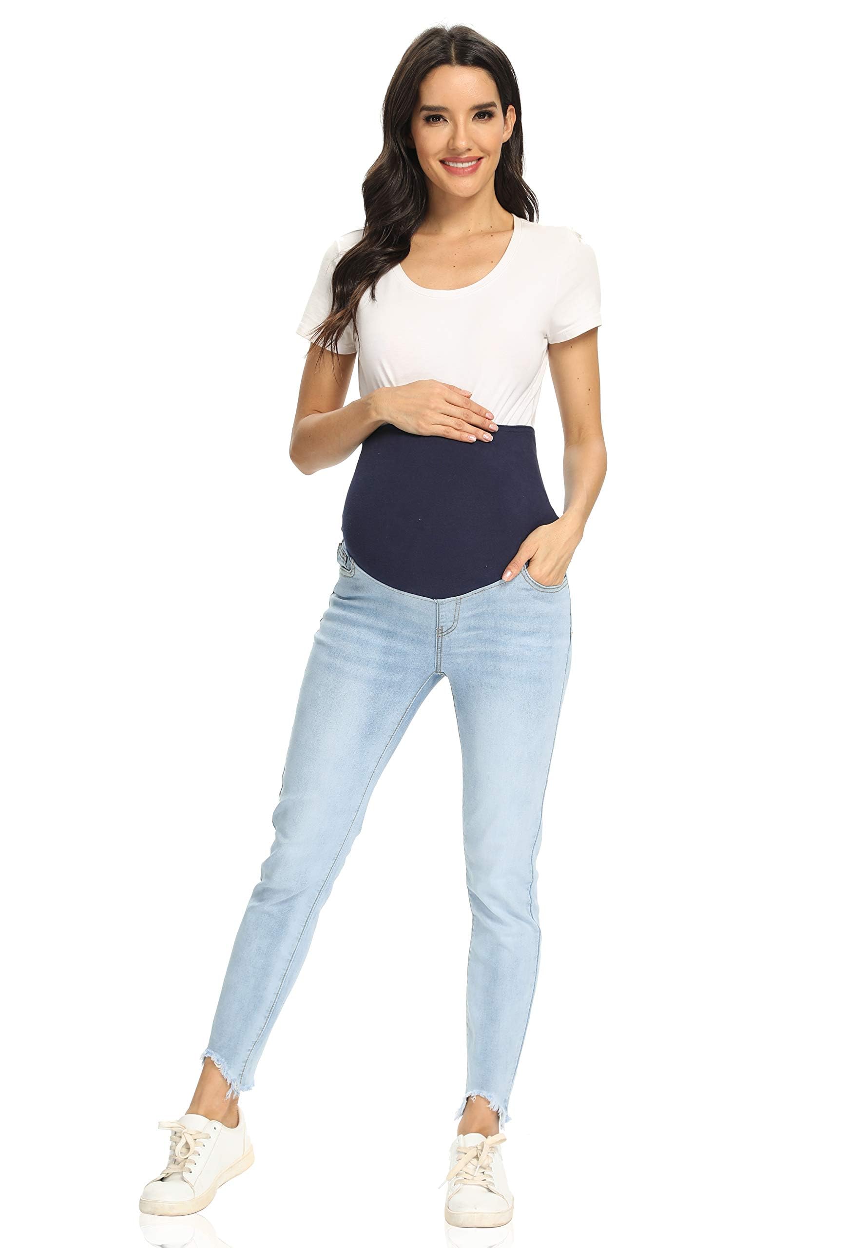 Foucome Women's Maternity Skinny Jeans - Stretch Comfort Fit Ripped Denim Pants for Pregnancy - Perfect for Casual Wear, Work & Everyday Outfits