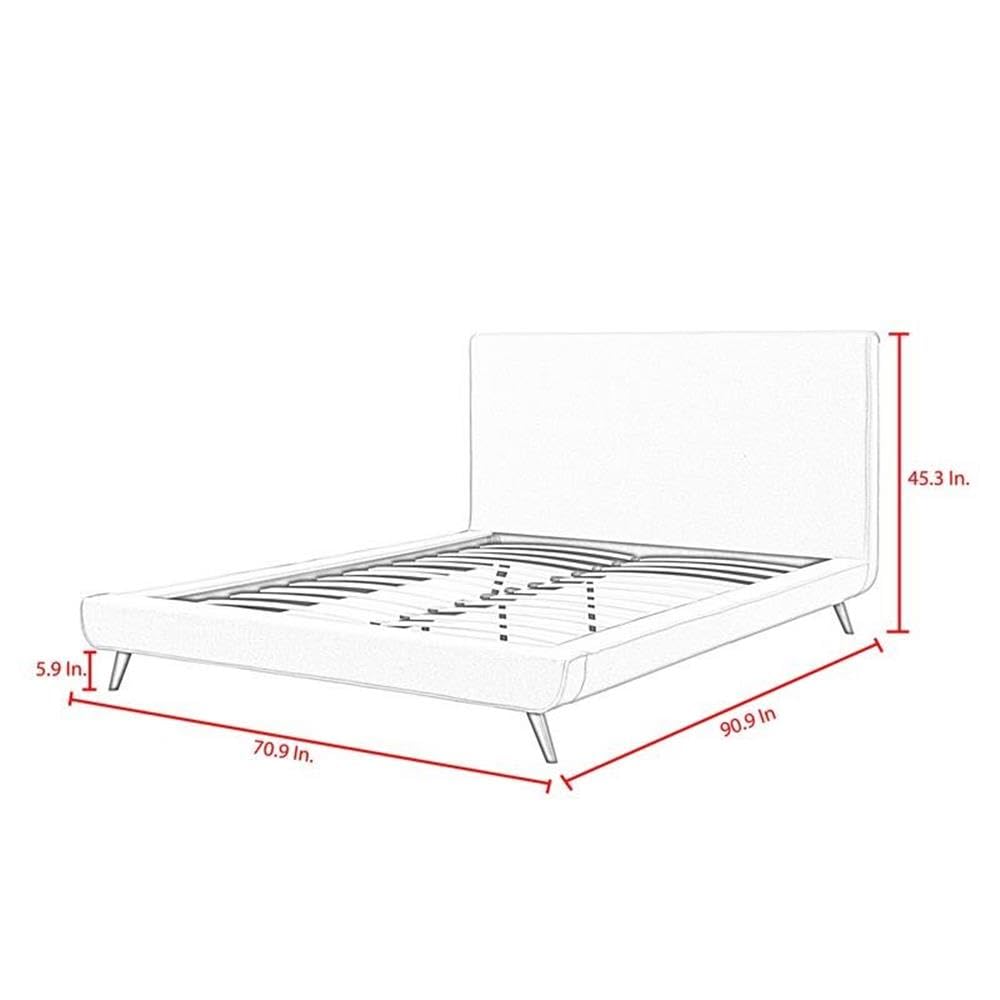 Lyle Beds Queen Size Upholstered Bed Frame with Denim Linen Fabric & Walnut Tapered Legs - Perfect for Modern Bedroom, Guest Room, and Dorm Decor