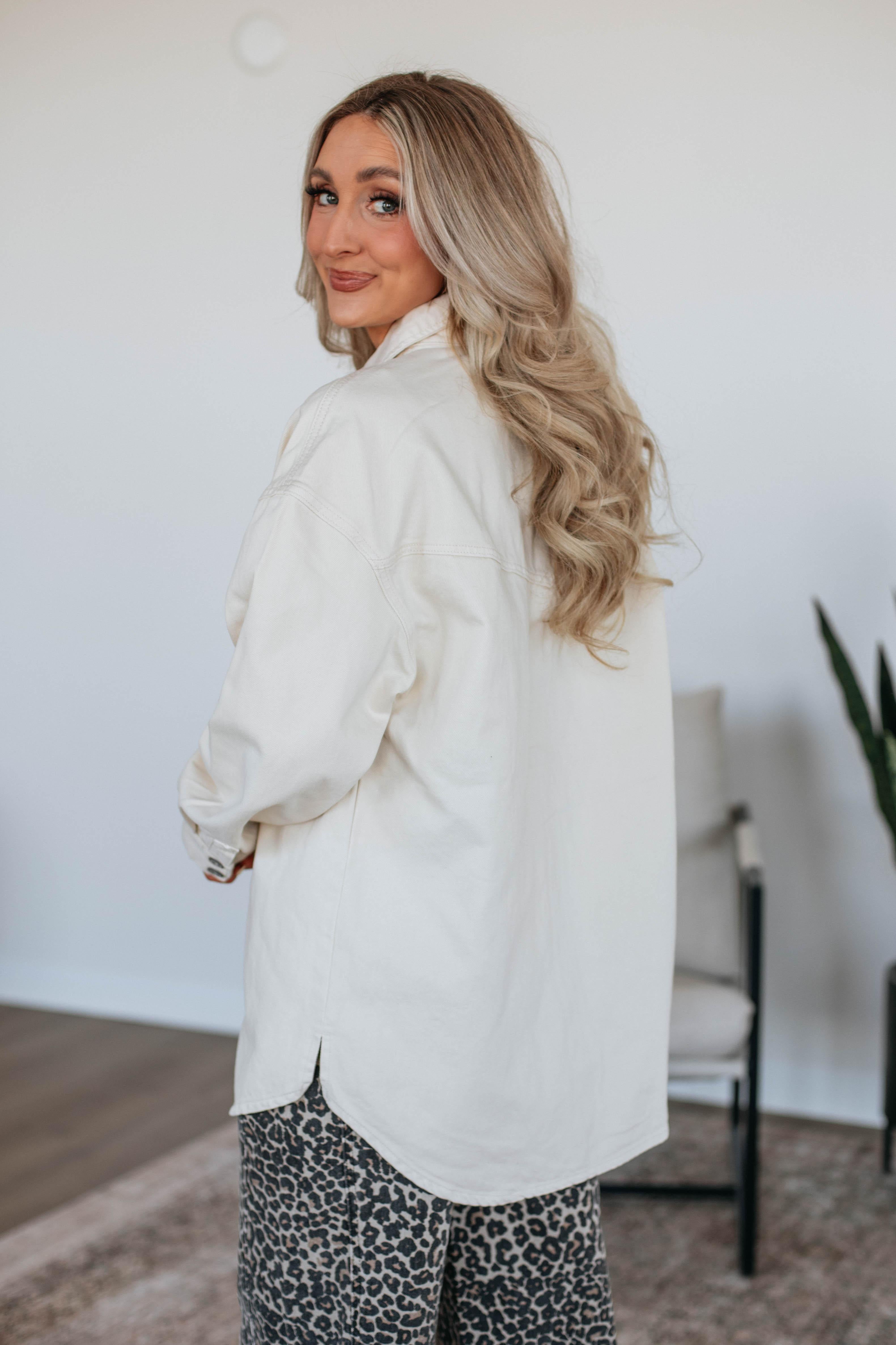 Joelle Hidden Denim Shacket - Women's Oversized Denim Jacket with Hidden Buttons | Perfect for Casual Outfits, Layering & Fall Fashion