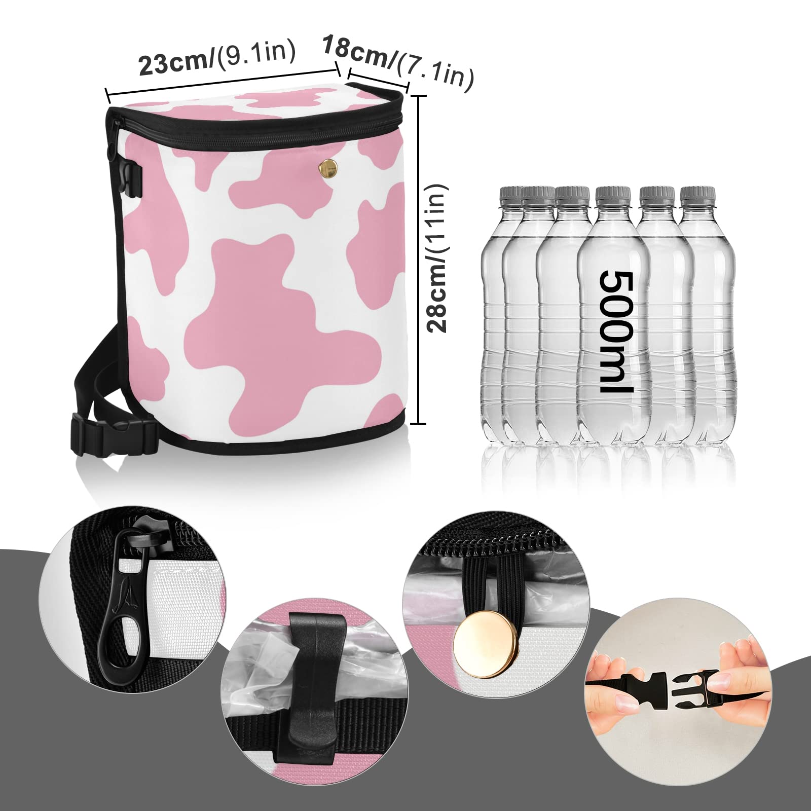 JUNZAN Leakproof Pink Cow Print Car Trash Can with Lid - Hanging Trash Bag for Minivan, Truck, Van & SUV - Perfect for Road Trips, Commuting & Family Travel