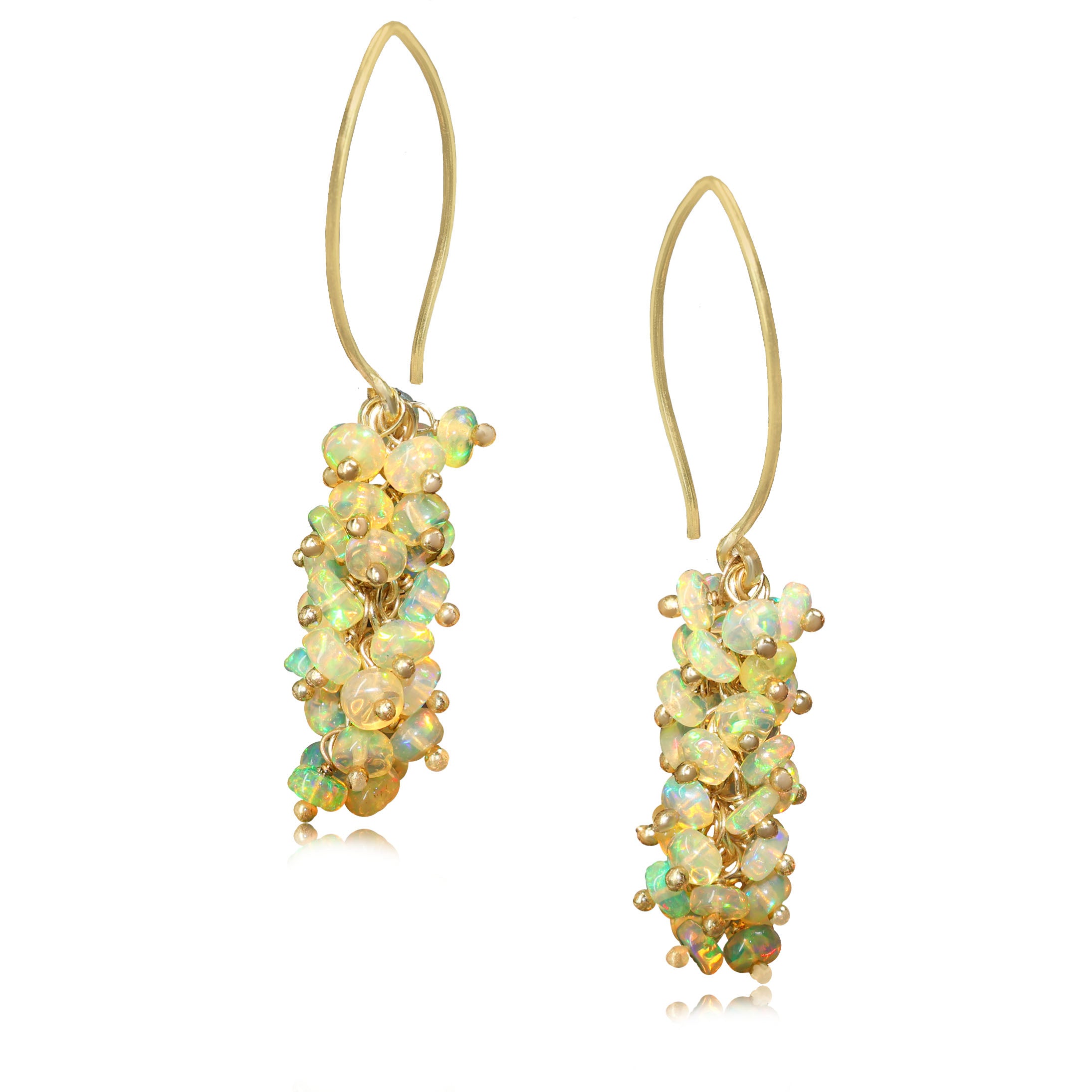 Natural Yellow Opal French Hook Beaded Cluster Earrings | Handmade Bohemian Dangle Earrings for Women | Perfect for Weddings, Parties & Boho Fashion