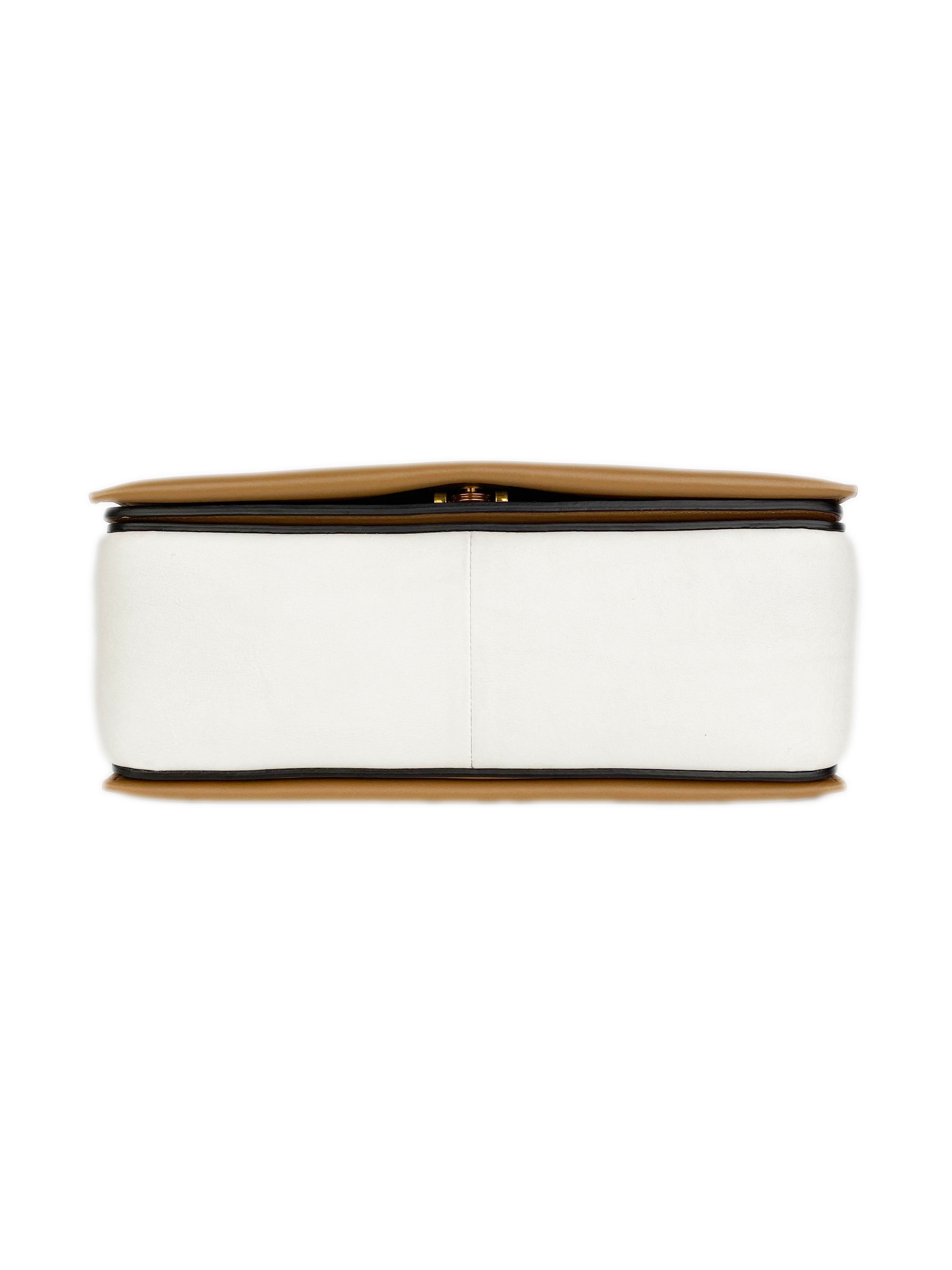 Celine Tan & Optic White Medium Frame Handbag for Women | Stylish Crossbody Purse for Work, Travel & Everyday Use