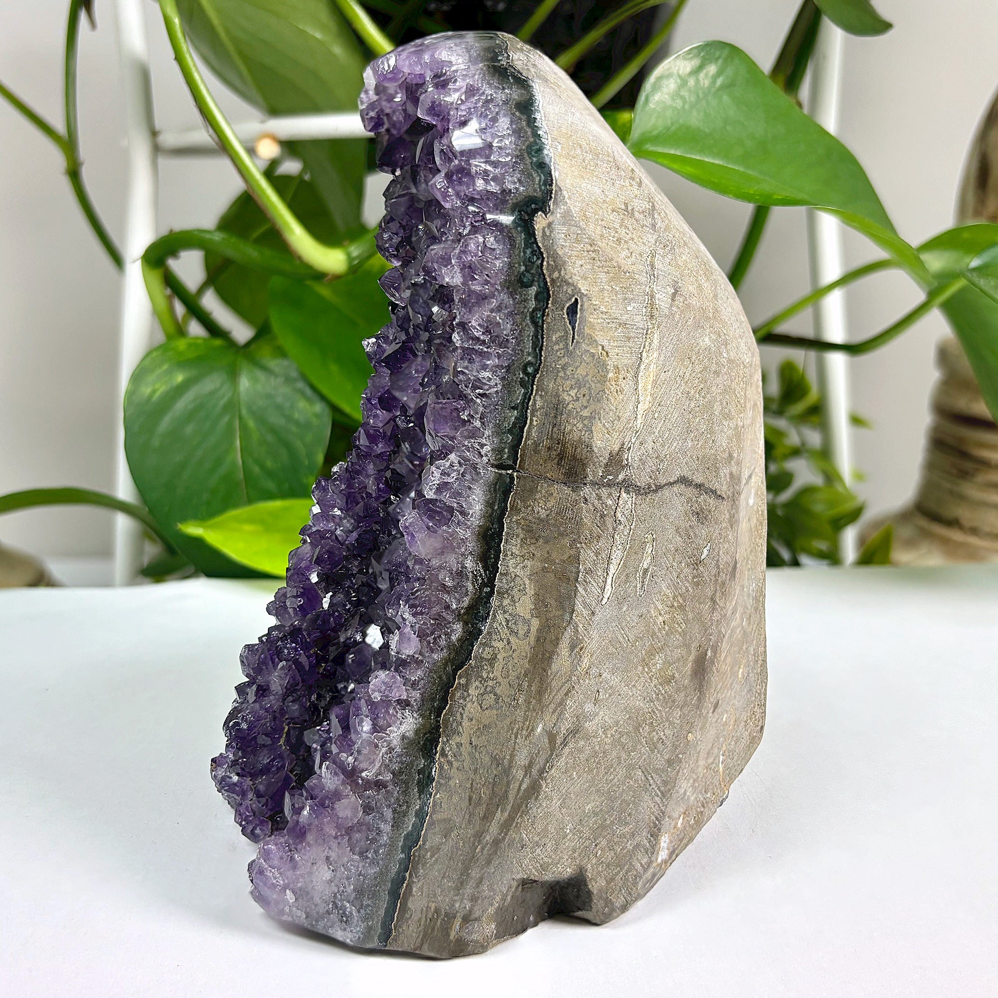 Natural Deep Purple Amethyst Geode Crystal Cluster - Healing Stone for Home Decor, Meditation & Spiritual Healing | 10-0137 | Perfect for Living Room Display, Office Feng Shui & Reiki Energy Work