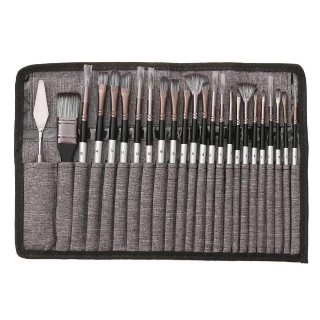 24-Piece Nylon Hair Wooden Handle Watercolor Paint Brush Set - Ideal for Artists, Students & DIY Craft Projects