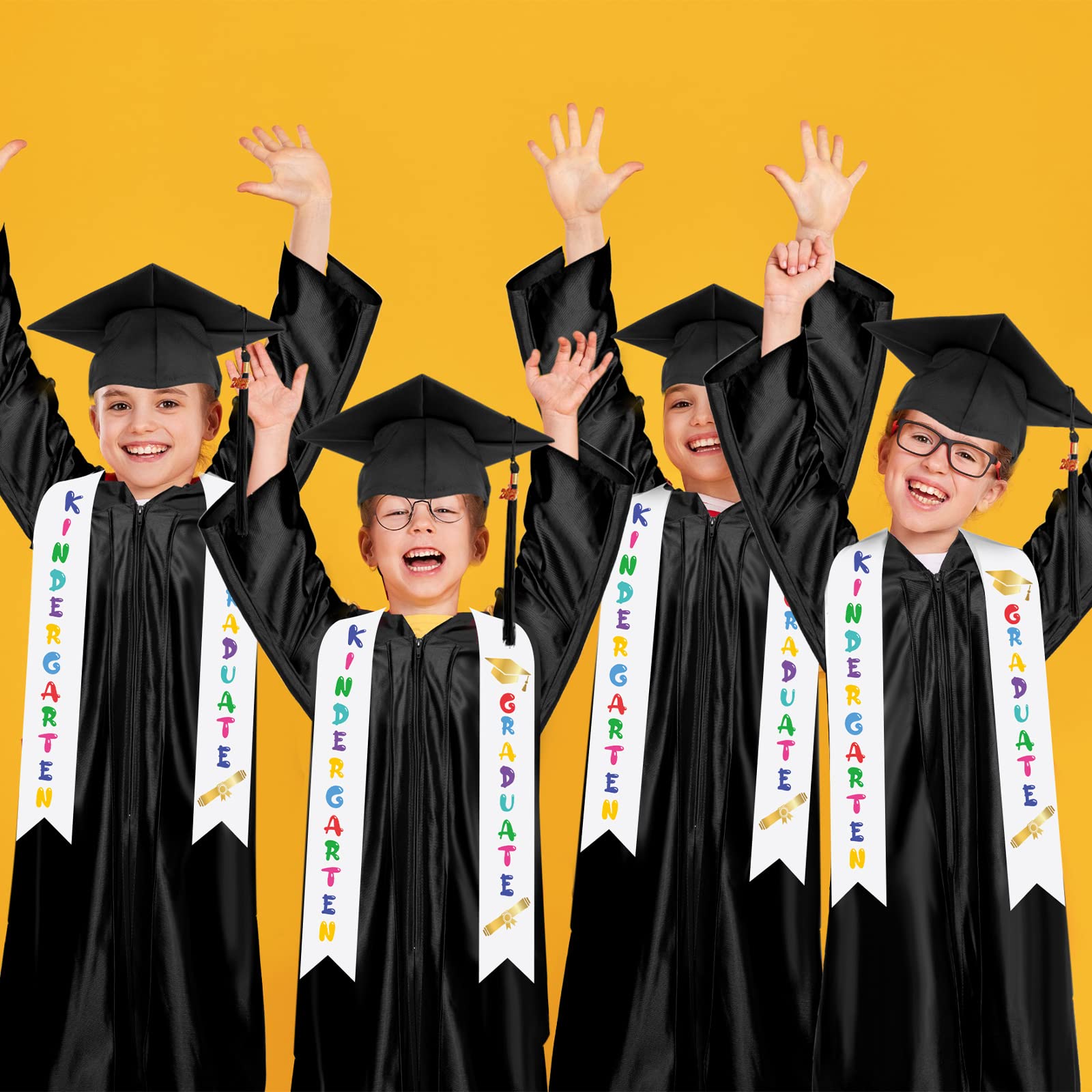 2025 Preschool & Kindergarten Graduation Gown Cap & Tassel Set with Printed Stole - 2 Pack Kids Graduation Outfit for Boys & Girls - Perfect for Ceremonies, Photos & School Celebrations