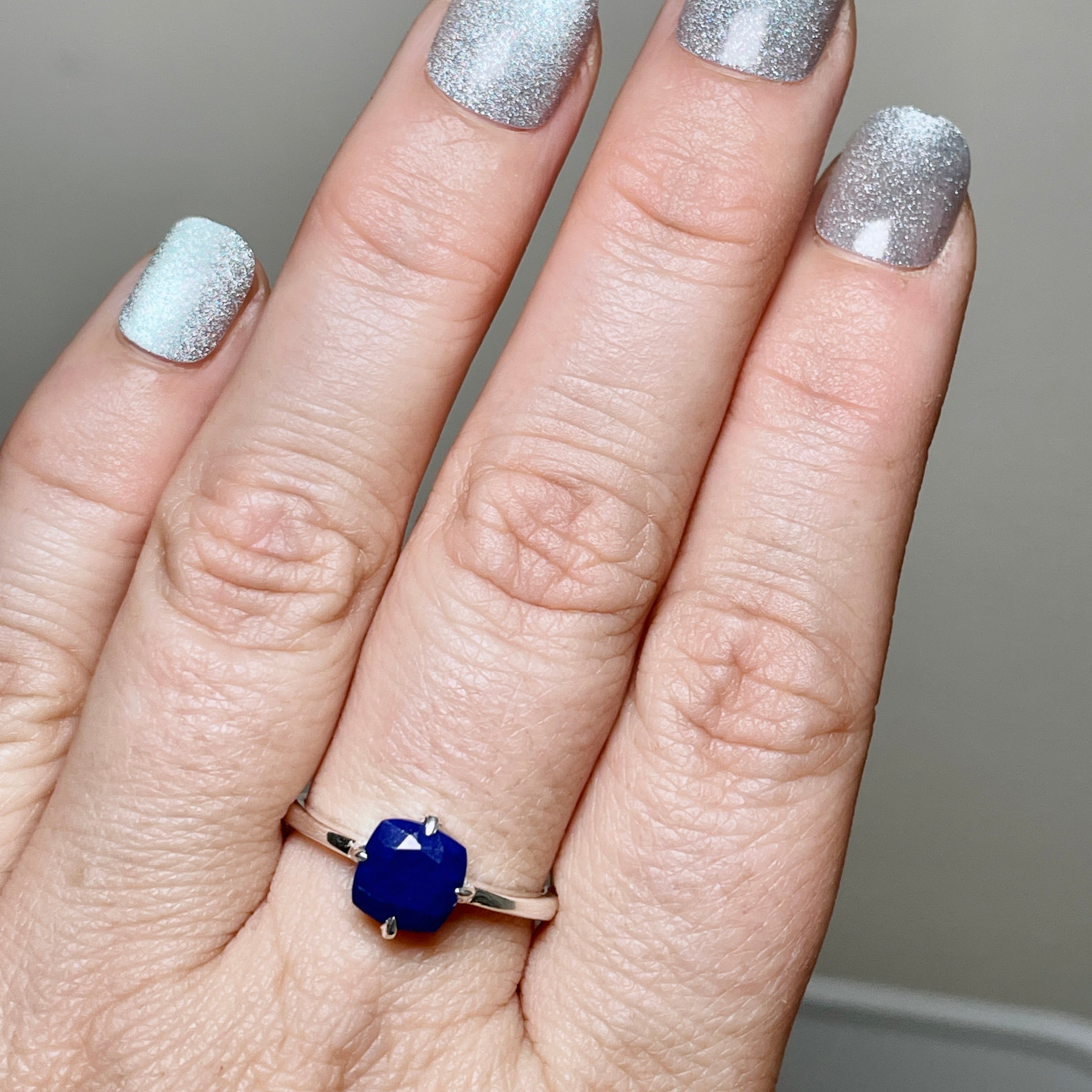 Lapis Lazuli Faceted Square Solitaire Ring R4806 - Elegant Blue Stone Jewelry for Women, Perfect for Weddings, Parties & Special Occasions