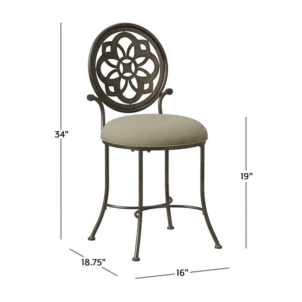 Hillsdale Marsala Metal Vanity Stool with Circular Geometric Back Design - Gray Makeup Stool for Bathroom, Dressing Room & Bedroom Decor | Perfect for Vanity, Makeup Area & Home Decor