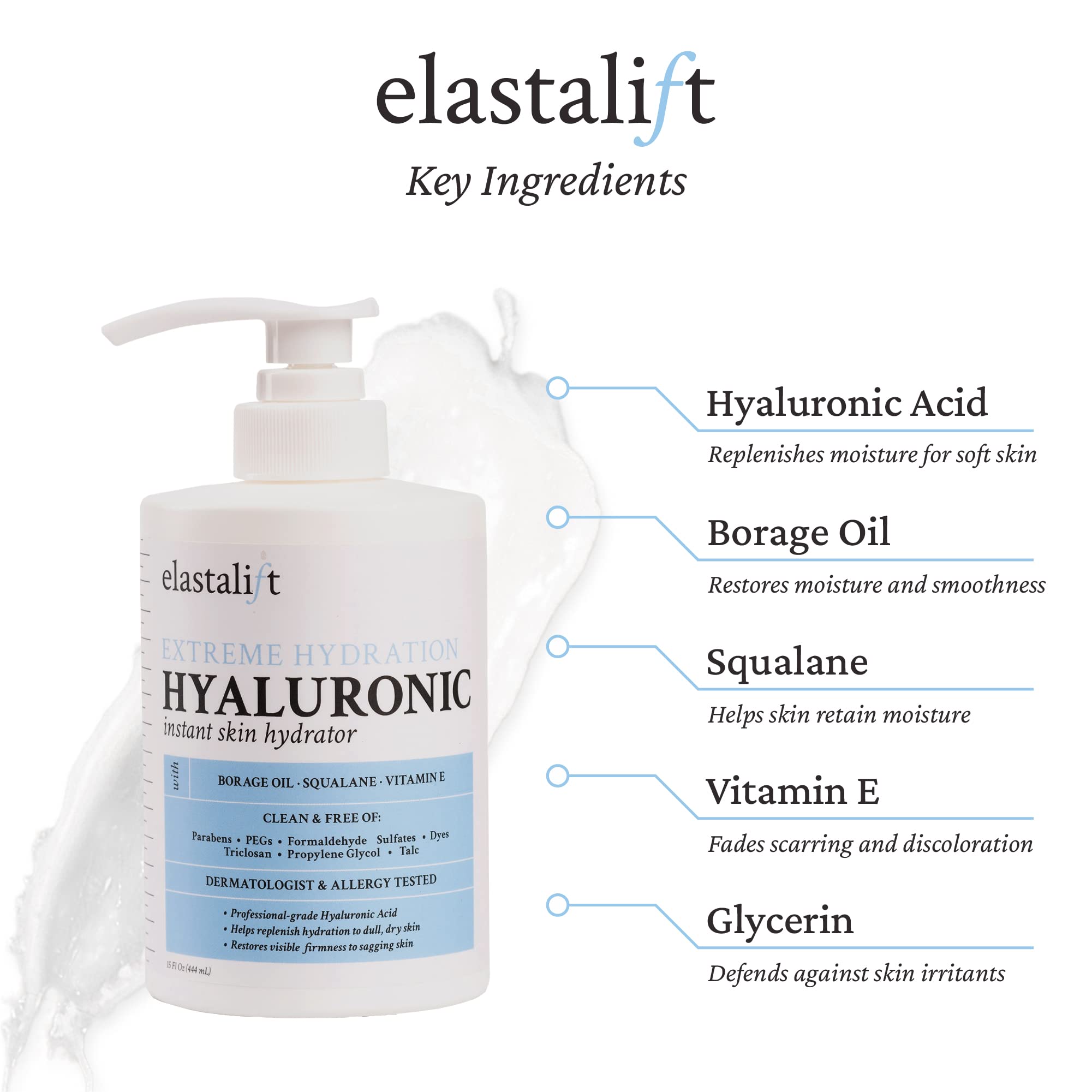 Elastalift Hyaluronic Acid Moisturizing Body Lotion & Face Cream - Anti-Aging Skincare for Wrinkles, Sagging Skin, Cellulite & Stretch Marks - Hydrating Dry Skin Treatment - 2 Pack - Perfect for Daily Use & Nighttime Skincare Routine