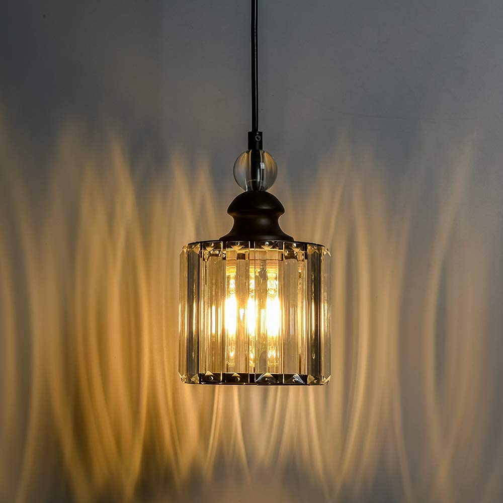 3-Pack Matte Black Crystal Pendant Lights - Adjustable Industrial Mini Chandeliers for Kitchen Island, Dining Room, Living Room, Bar & Cafe | Elegant Indoor Lighting Fixtures for Modern Home Decor