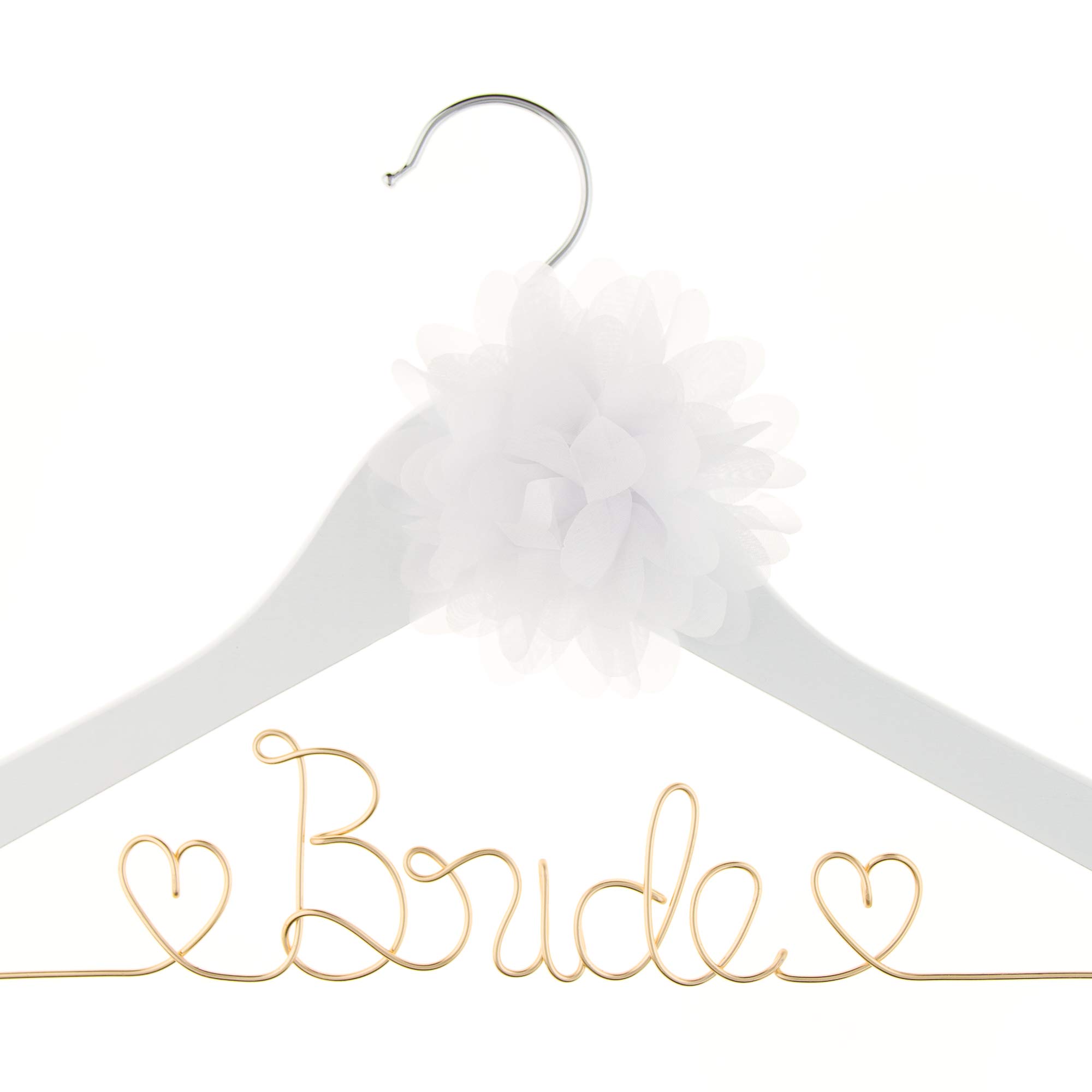 Elegant Wedding Dress Hanger for Bride - Wooden & Wire Hangers for Bridal Gowns, Dresses (White with Light Gold) - Perfect for Wedding Day, Bridal Shower & Photo Shoot