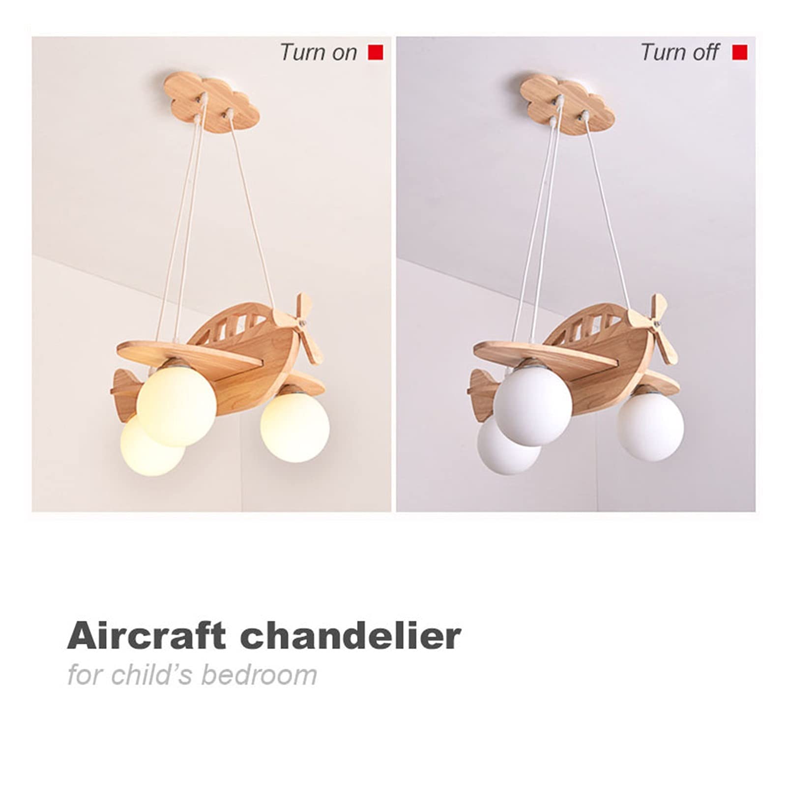 Modern LED Chandelier - Wooden Airplane Kids Room Ceiling Light, Japanese Nordic Style Hanging Pendant Lamp for Bedroom, Nursery & Playroom Decor