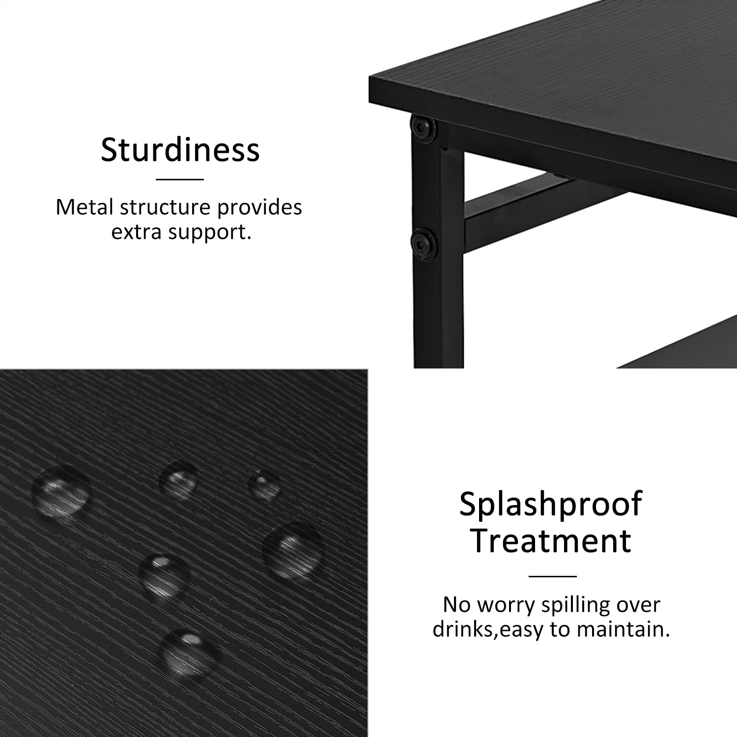 Panana 43 Inch 3-Piece Dining Table Set with 2 Benches - Black Metal Frame Kitchen & Breakfast Table for Small Spaces, Apartments, and Cozy Homes