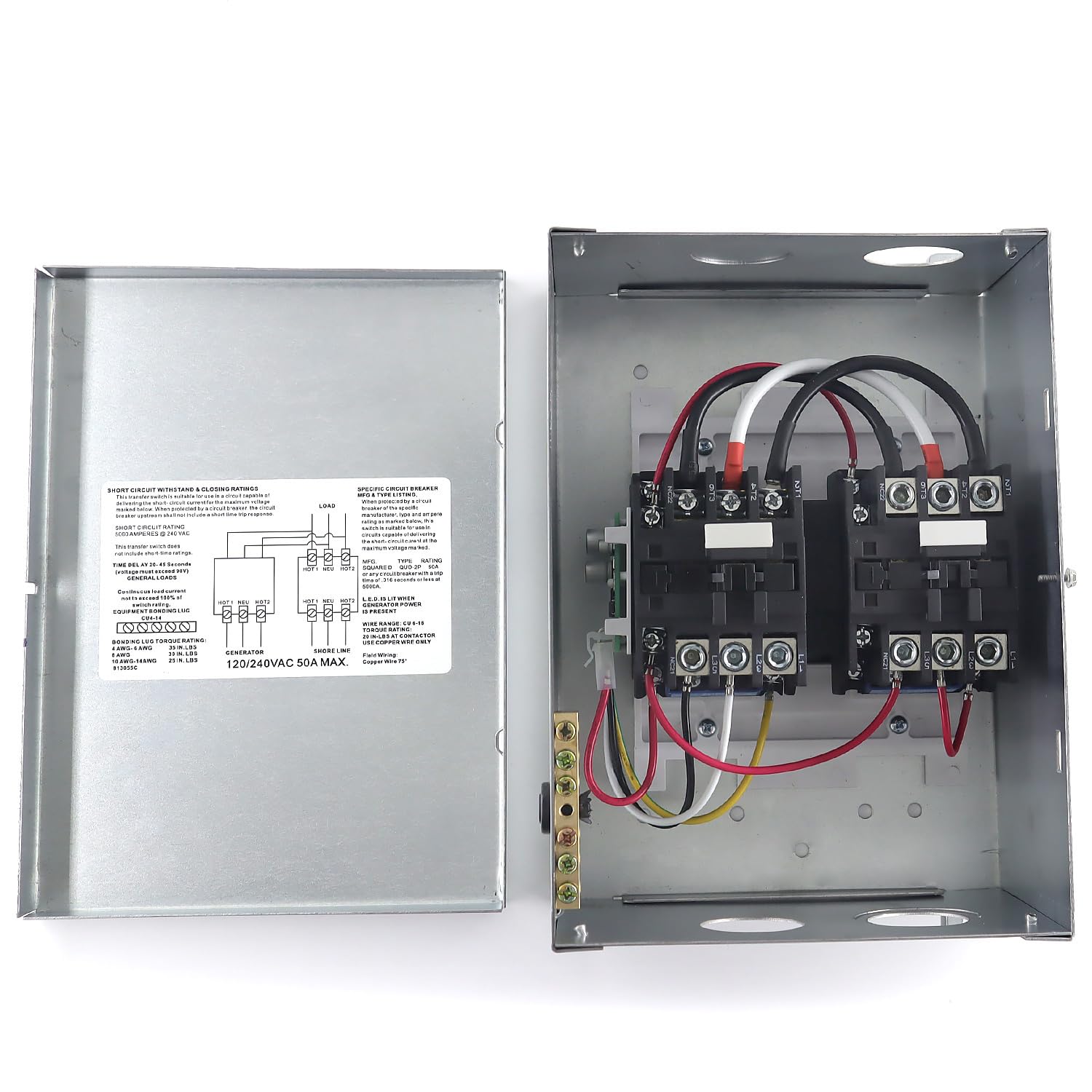 50 Amp Automatic Transfer Switch for RV & Boats - 120/240V AC Power Transfer Relay - Heavy Duty Electrical Switch for Campers, Yachts & Marine Use - Perfect for Seamless Power Transition in Outdoor Adventures