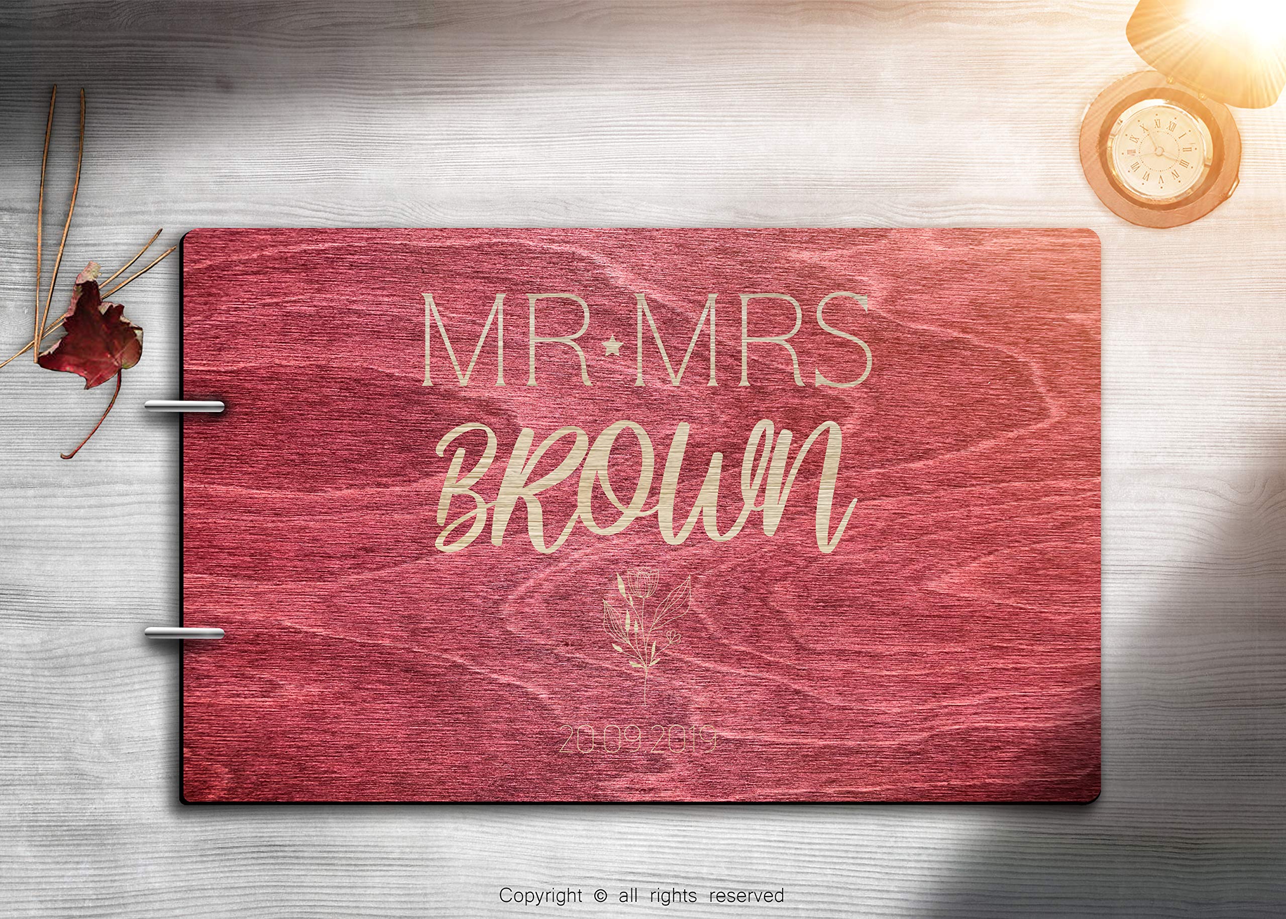 Personalized Handmade Mr & Mrs Wedding Guest Book - Custom Engraved Wood Alternative Memory Album for Bride & Groom (Rosewood) | Perfect for Wedding Receptions, Anniversaries & Newlywed Gifts