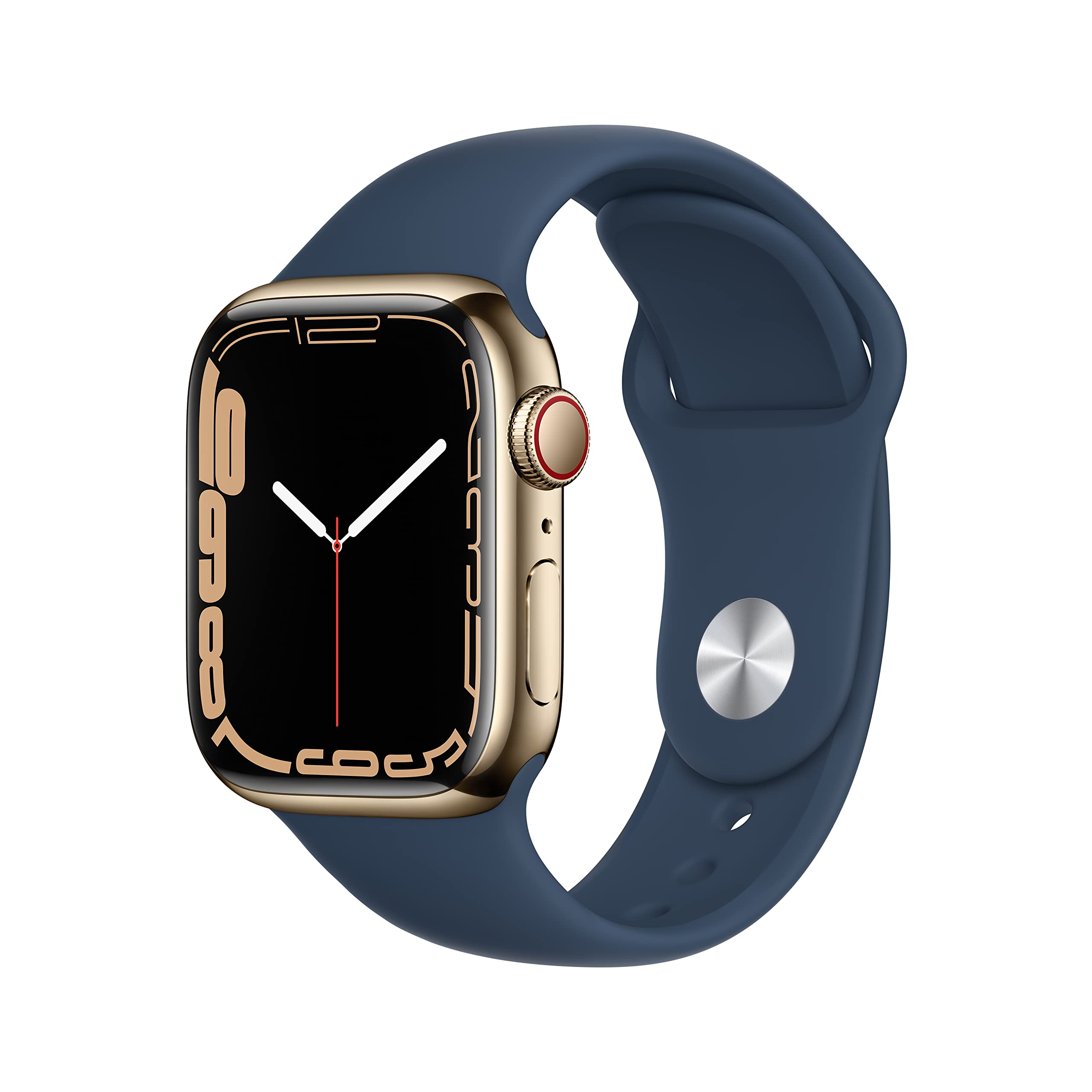 Apple Watch Series 7 GPS + Cellular 41mm Gold Stainless Steel Case with Abyss Blue Sport Band - Refurbished Smartwatch for Fitness Tracking, Calls & Notifications - Perfect for Running, Swimming & Daily Wear