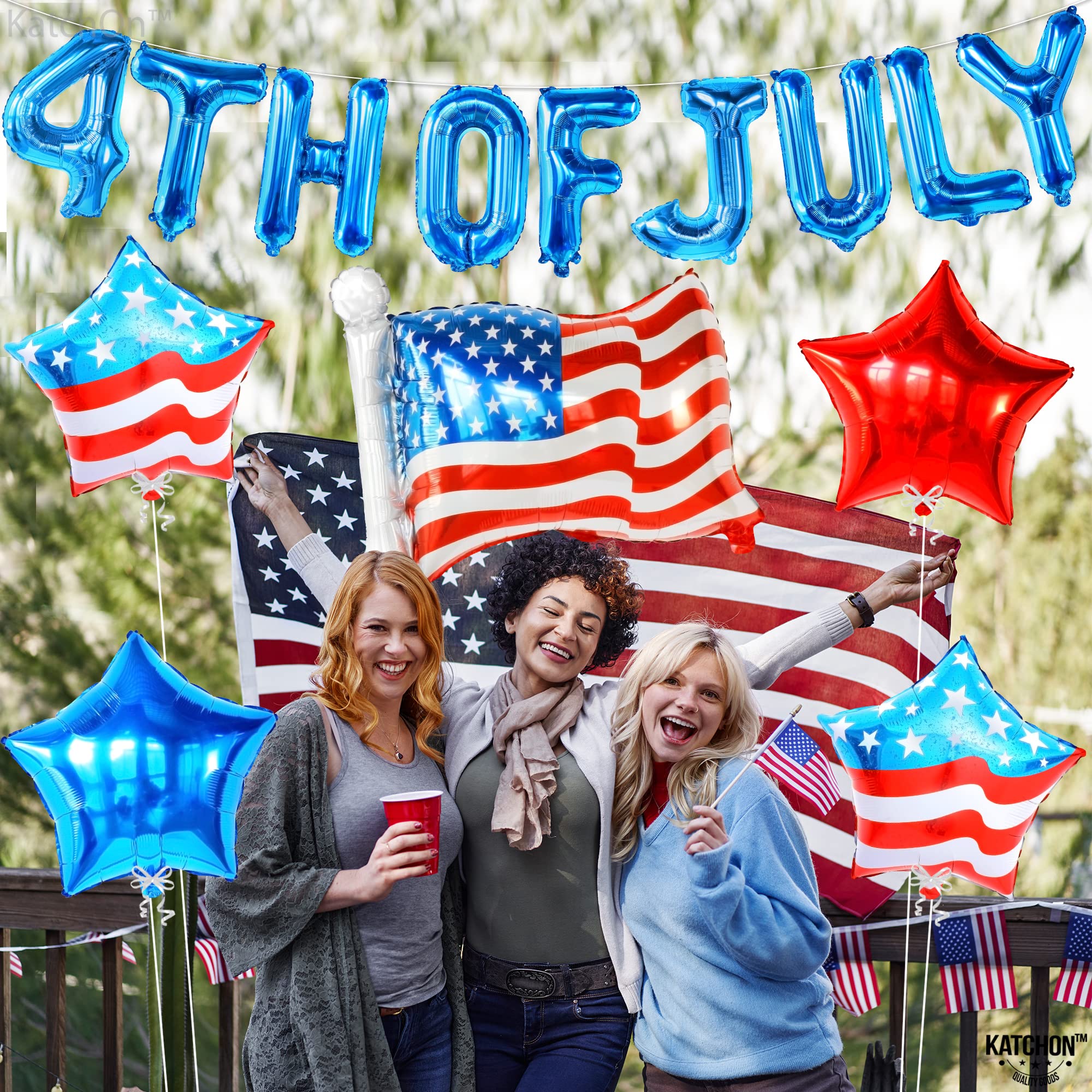 KatchOn 26 Inch 4th of July Balloons Decorations - Patriotic American Flag & Star Balloons for Independence Day Party Supplies | USA-Themed Party Decor | Perfect for Backyard BBQs, Parades & Patriotic Celebrations