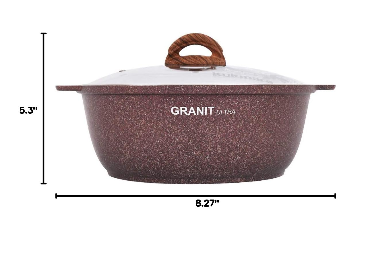 TM KUKMARA 5.3-Quart Aluminum Dutch Oven with Glass Lid - Granit Ultra Red Nonstick Cookware Pot for Baking, Stewing & Slow Cooking - Perfect for Kitchen, Camping & Outdoor Cooking