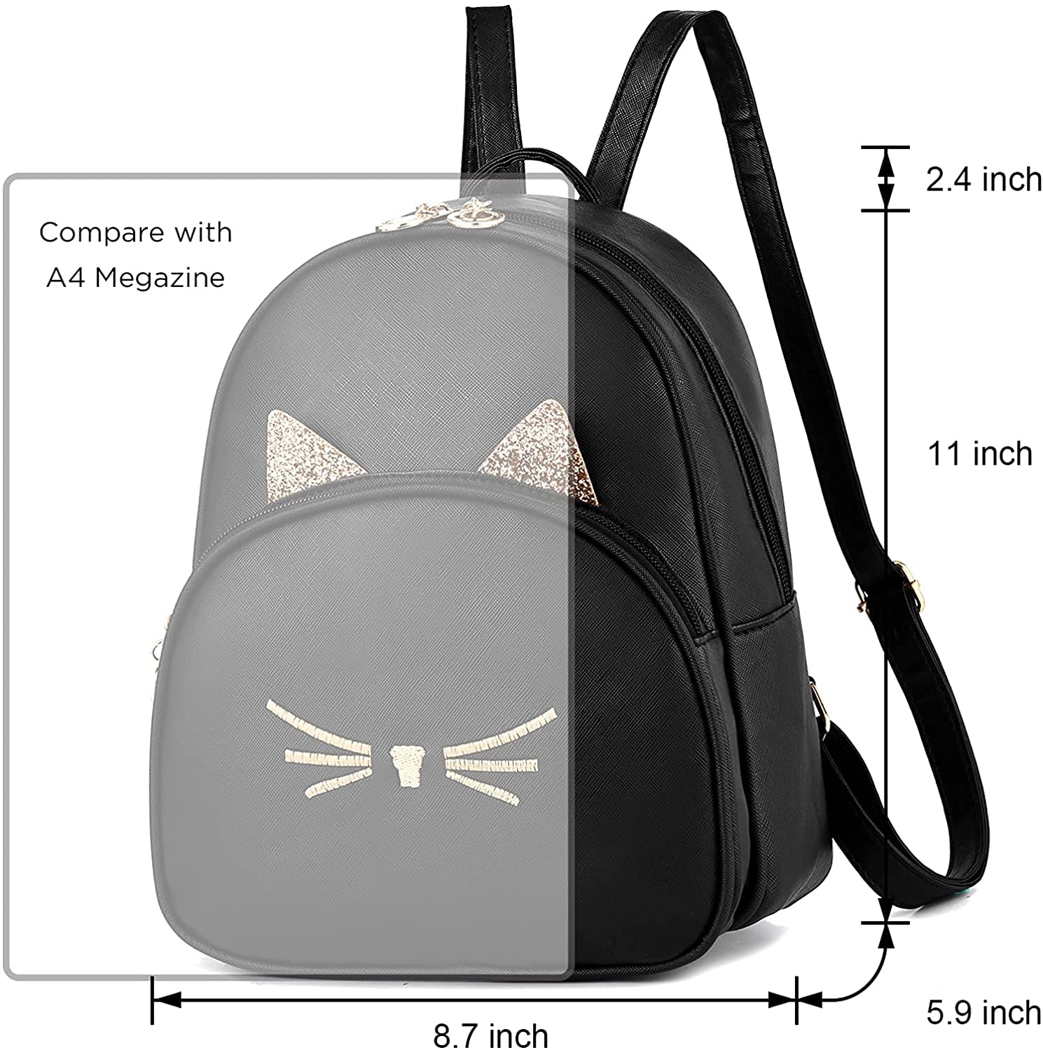 Women's Mini PU Leather Backpack with Cat Print - Stylish Shoulder Bag for Daily Use
