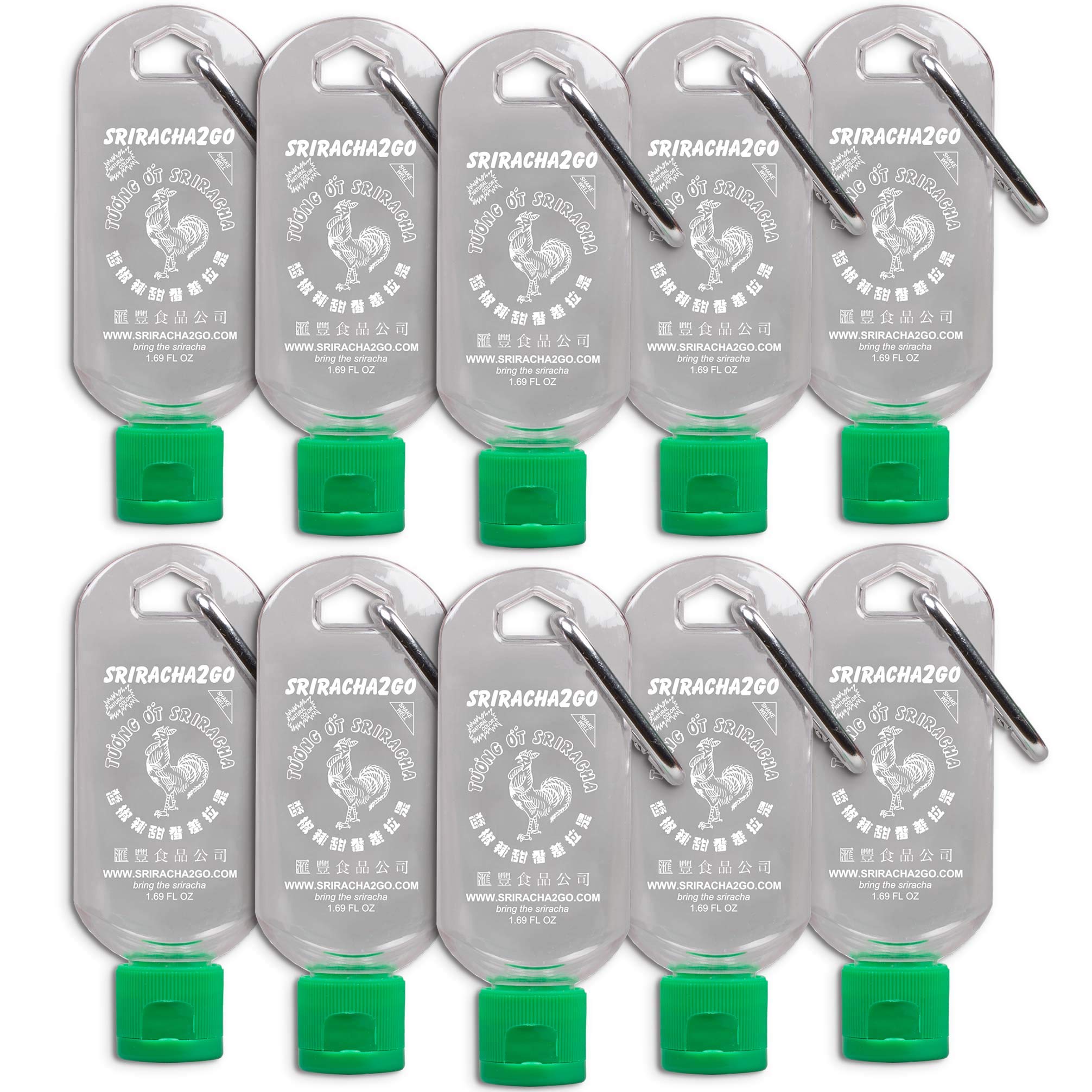 Sriracha Hot Sauce Bottle Keychain 1.7oz (10-Pack) - Miniature Replica for Spicy Food Lovers - Perfect for Backpacks, Key Rings & Gifts for Hot Sauce Enthusiasts