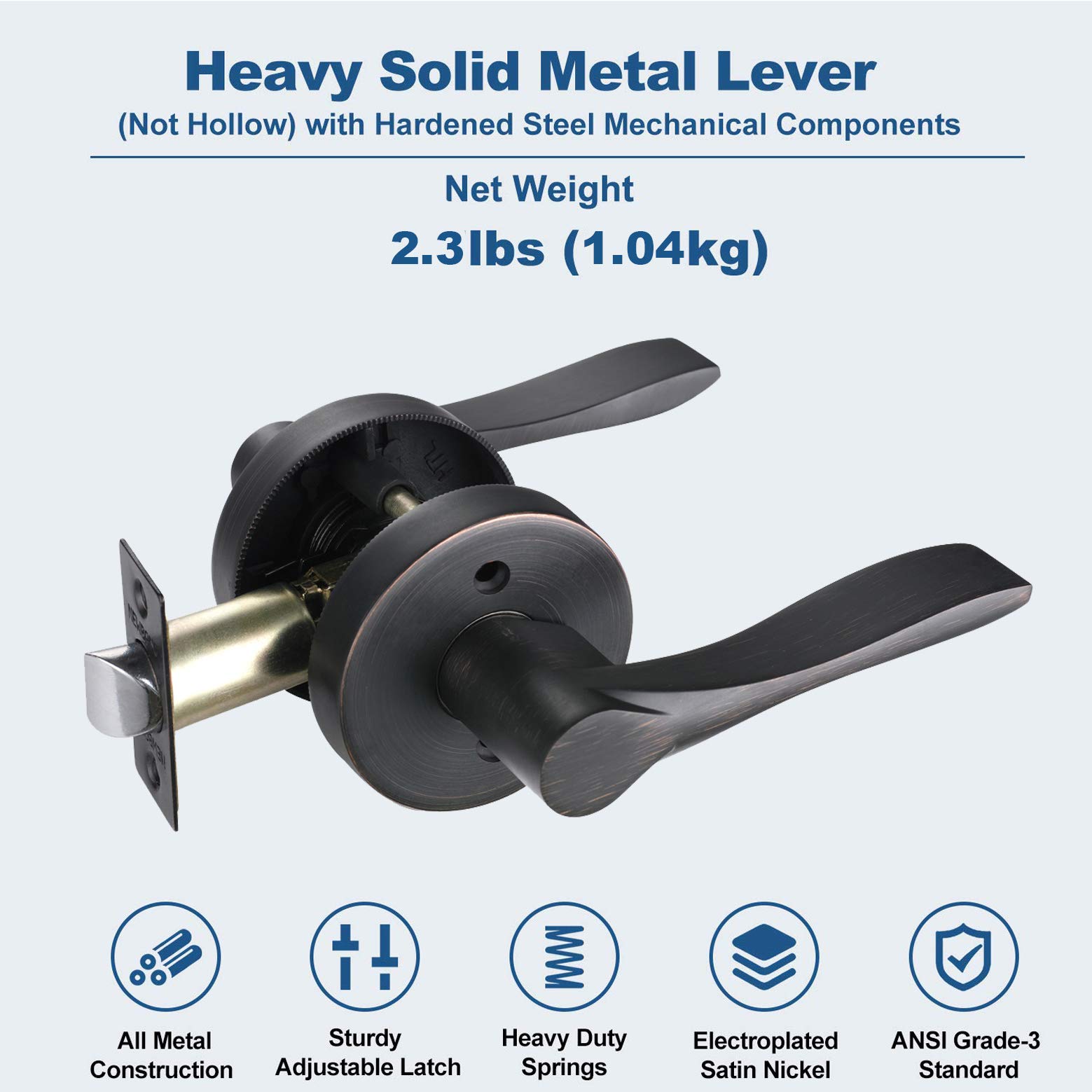 6 Pack Oil Rubbed Bronze Interior Passage Lever - Heavy Duty Keyless Hall & Closet Door Handles (6-Piece Set) - Perfect for Bedrooms, Bathrooms & Interior Doors