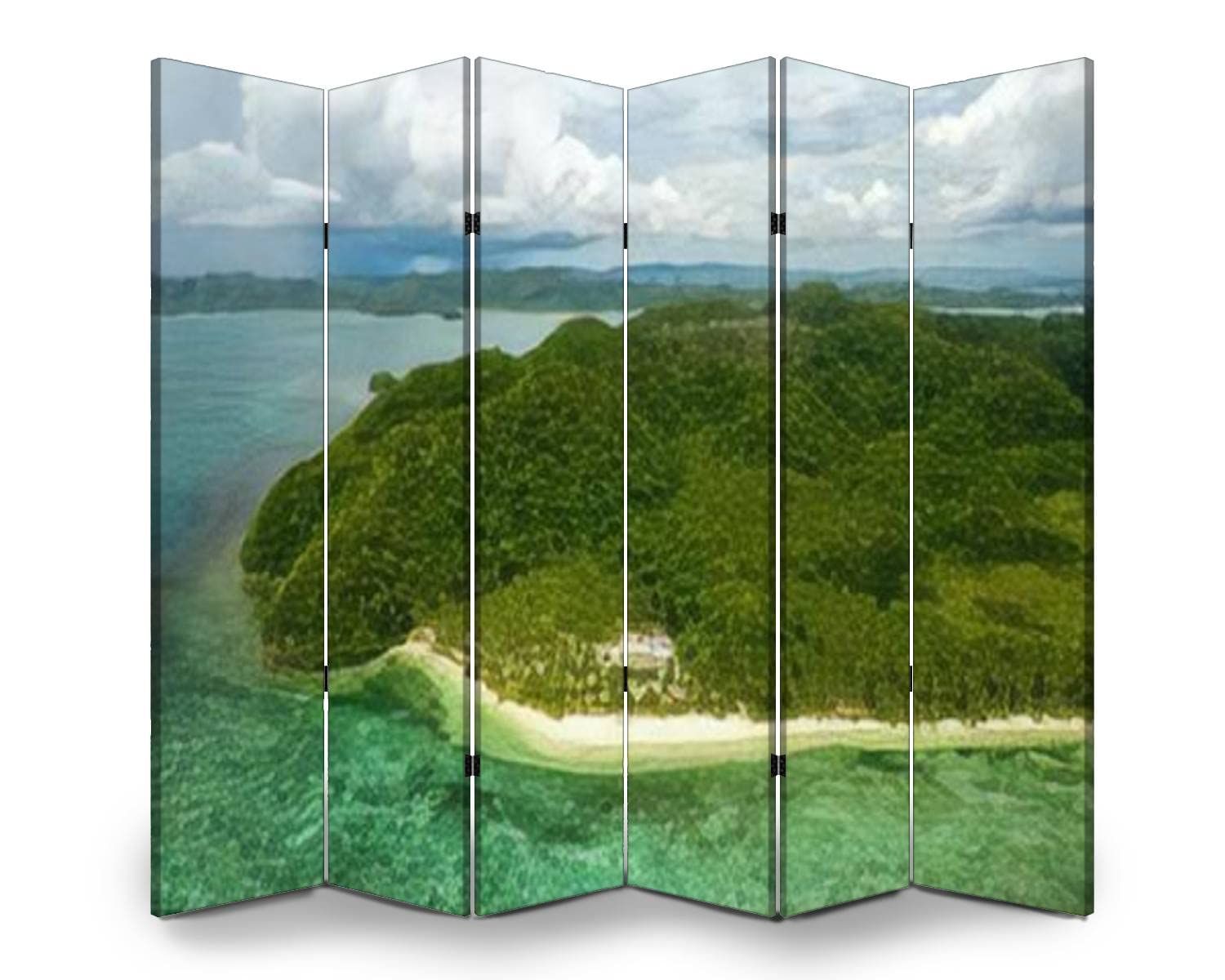 Folding Room Divider Screen Partition - Freestanding Privacy Screen for Indoor/Outdoor Use | Beach House Design with Pamomoan Beach Siargao Philippines Image | Perfect for Home Office, Living Room, Bedroom Separation & Event Spaces
