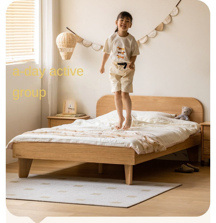 Solid Oak Wood Kids Bed - Sturdy & Safe Toddler Bed Frame for Boys & Girls - Perfect for Nursery, Bedroom, or Playroom