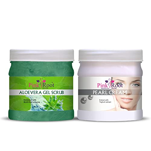 Organic Pink Root Aloe Vera Face & Body Scrub with Pearl Cream - 500g Exfoliating Gel for Glowing Skin | Hydrating & Brightening Skincare for Women & Men | Perfect for Daily Use & Spa Treatments