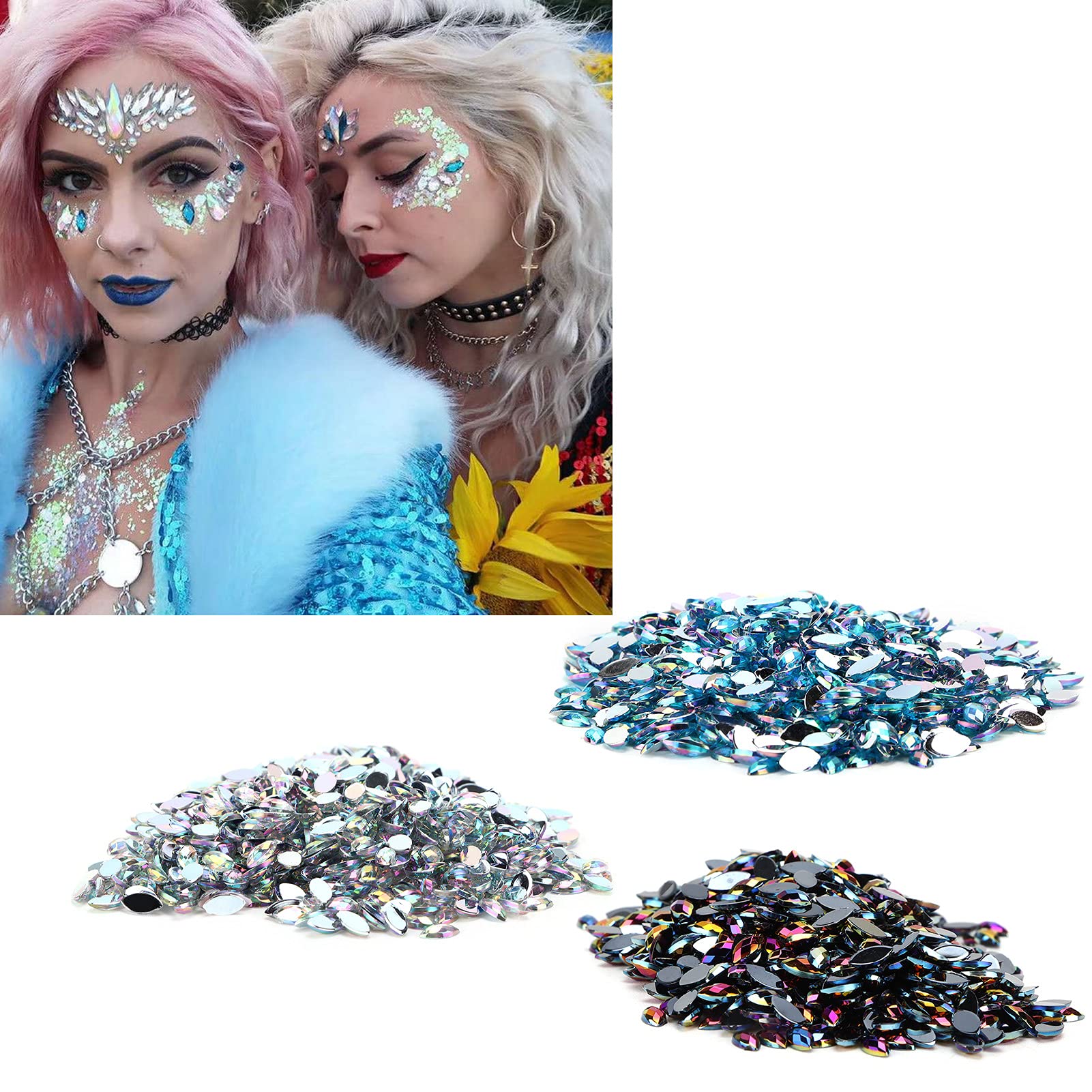 1000Pcs White Horse Eye Rhinestones - Flatback Faceted Glass Crystals for DIY Crafts, Jewelry Making, Costume Design & Nail Art Decoration