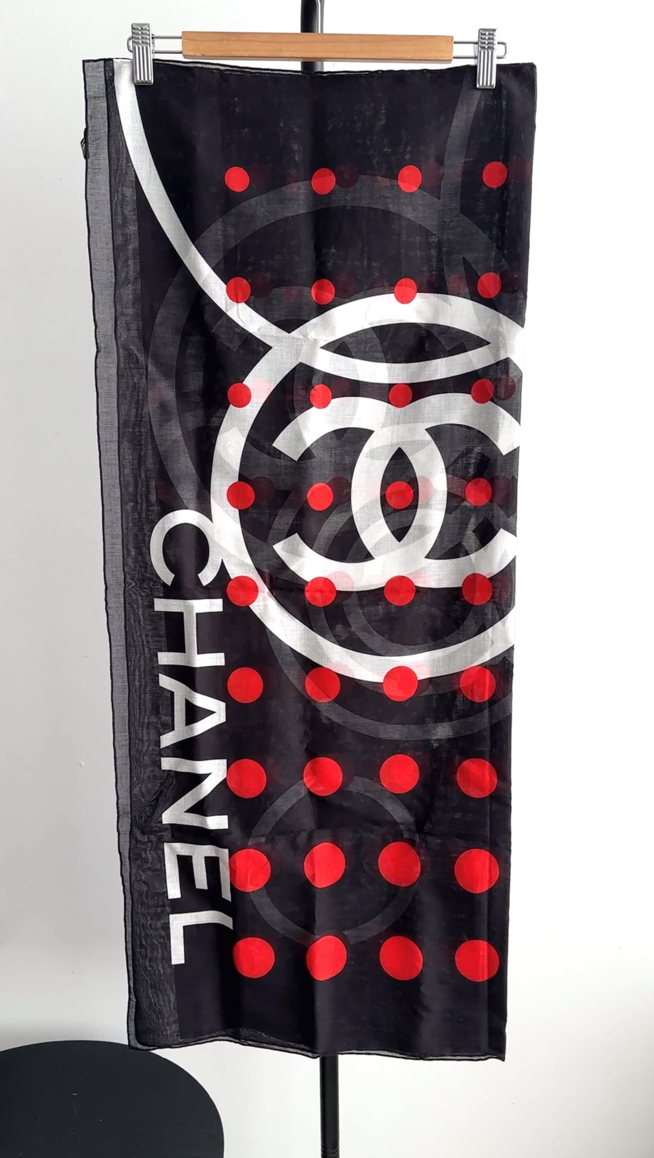 Chanel 13A Black and Red CC Logo Cotton Pareo Wrap Shawl - Beach Cover Up, Summer Scarf & Fashion Accessory for Women