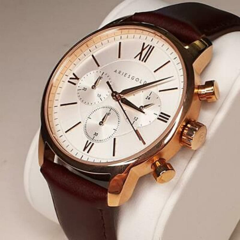 Aries Gold Urban Eternal Brown Leather Strap Men's Watch G 1027 RG S - Stylish Casual & Business Timepiece for Everyday Wear