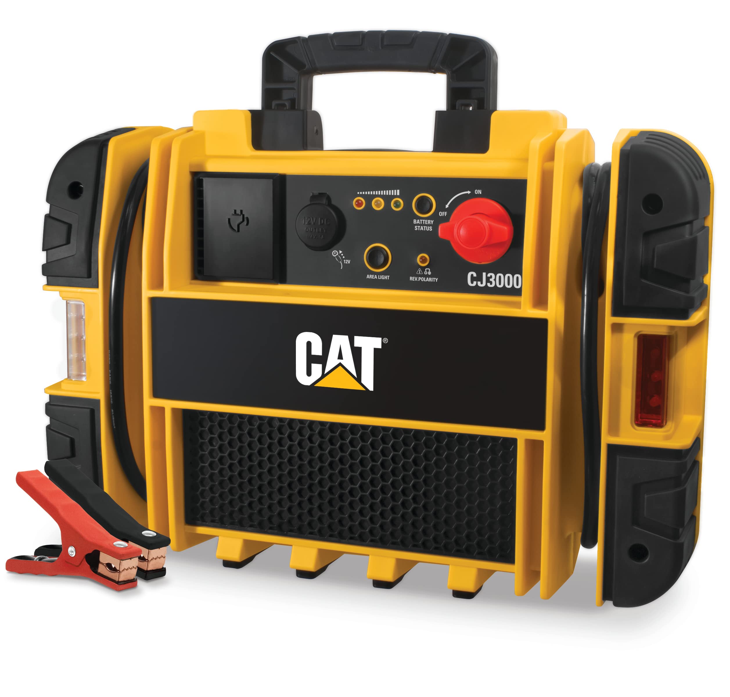 CAT CJ3000 Professional 2000A Peak Jump Starter - Portable Car Battery Booster with Built-In Power Switch & Heavy-Duty Clamps (Yellow) - Emergency Vehicle Rescue, Roadside Assistance, Truck & SUV Power Boost