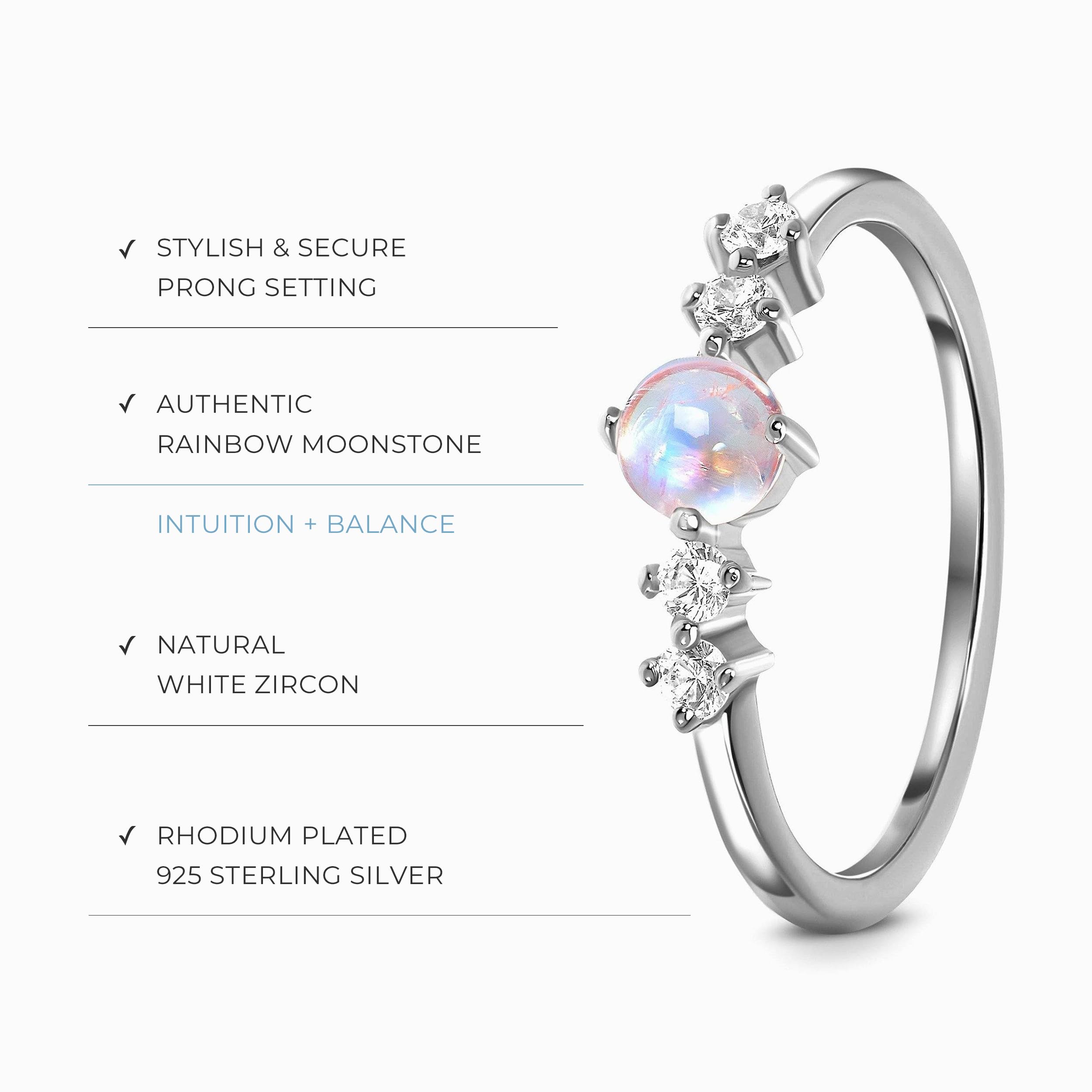 Moon Magic - Genuine Rainbow Moonstone, Ruby, Garnet, Rose Quartz, Obsidian, Amethyst & Opal Rings in 925 Sterling Silver & 18k Rose Gold - Women's Birthstone Jewelry for Everyday Wear, Gifts & Special Occasions