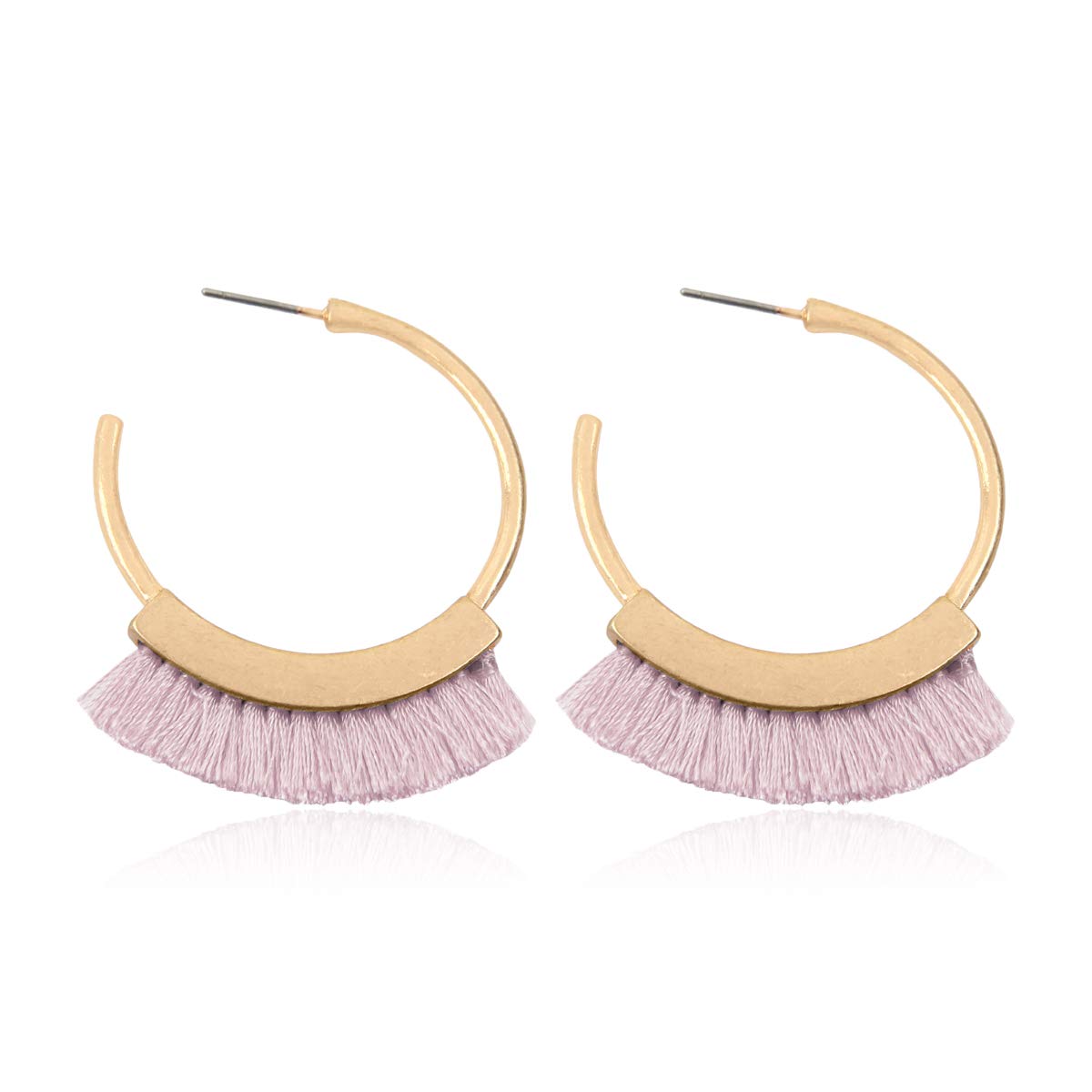 Bohemian Silky Thread Tassel Statement Hoop Earrings - Lightweight Strand Fringe Semi Circle Fan Threader Earrings for Women | Mermaid Hoops for Beach, Festival, and Boho Chic Outfits