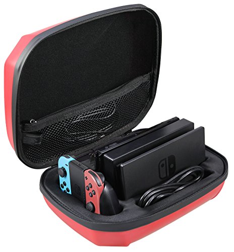 Amazon Basics Hard Shell Travel Case for Nintendo Switch - Protective Storage Carrying Case (9 x 5 x 12 Inches, Red) - Perfect for Gaming on the Go, Travel Protection & Home Storage