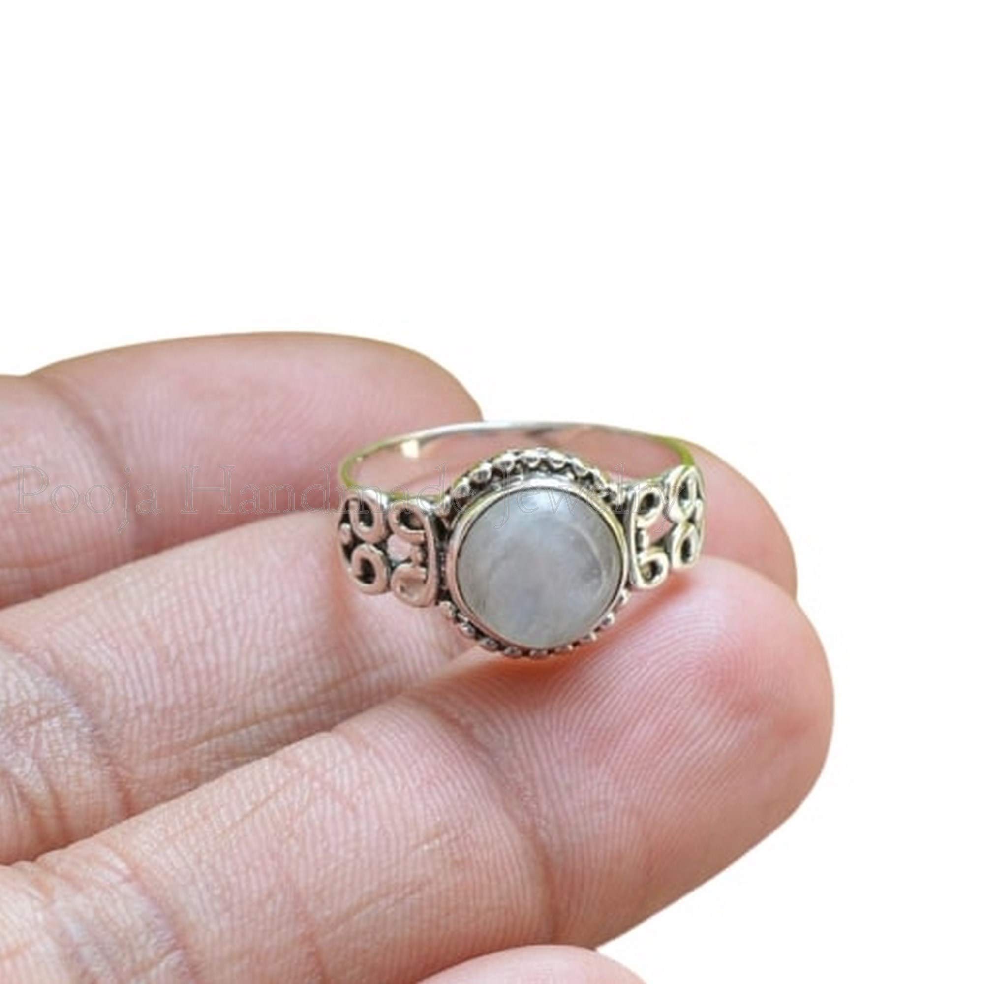 Natural Rainbow Moonstone Ring - 925 Sterling Silver Bohemian Dainty Gemstone Jewelry for Women | Minimalist Delicate Ring for Party Wear, Gift for Her, Everyday Elegance & Special Occasions