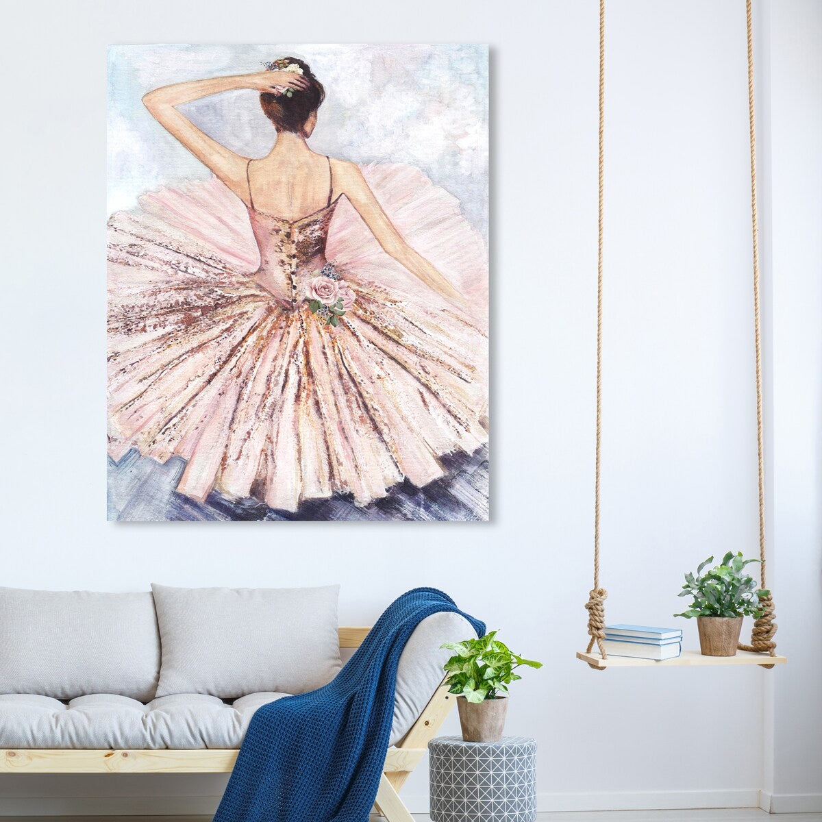 Ballet Dancer Tutu Wall Art - Pink Roses Inspired Canvas Print for Living Room, Bedroom & Nursery Decor | Elegant Ballet Home Decor