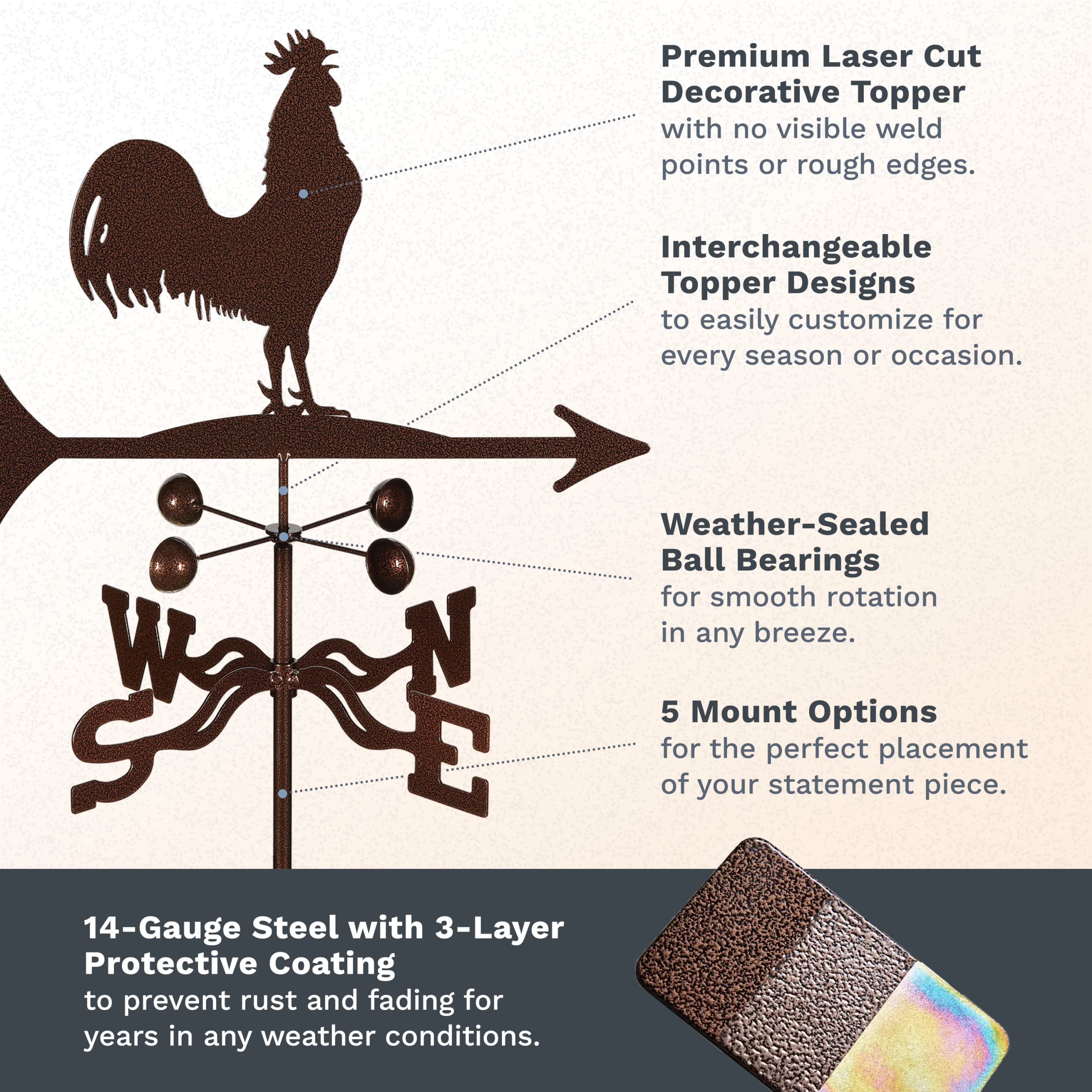 EZ Vane Steel Rooster Weathervane 80