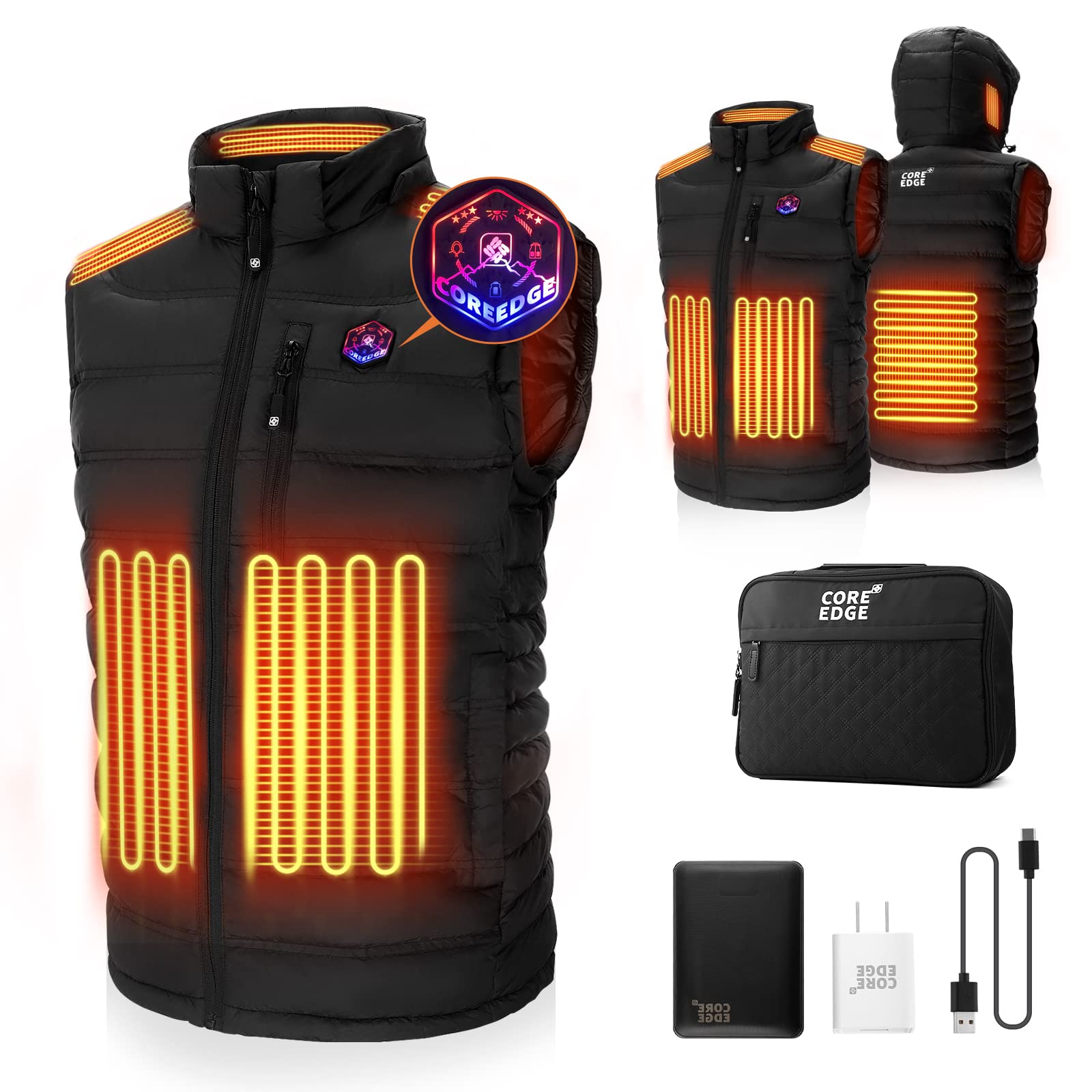 Heated Vest for Men with Detachable Hood & Battery Pack - Electric Warming Jacket for Cold Weather - Perfect for Outdoor Work, Hiking & Winter Sports