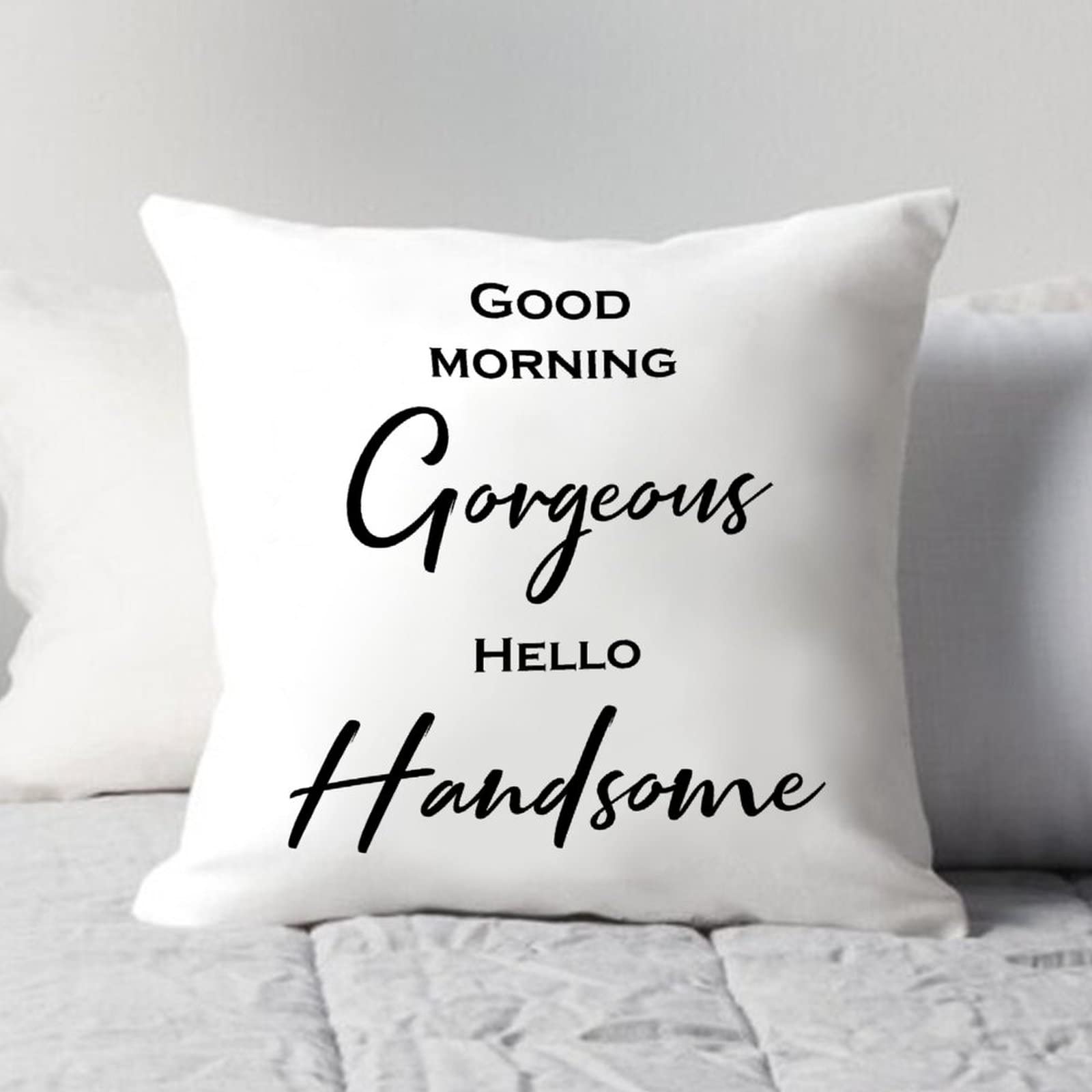 Premium 26x26 Inch Canvas Pillow Covers - Double Sided Printed Decorative Throw Cushion Covers with Zipper Closure | Square Pillow Cases for Sofa, Bed & Home Decor | Perfect Housewarming Gift for New Home | Good Morning Gorgeous & Hello Handsome Designs