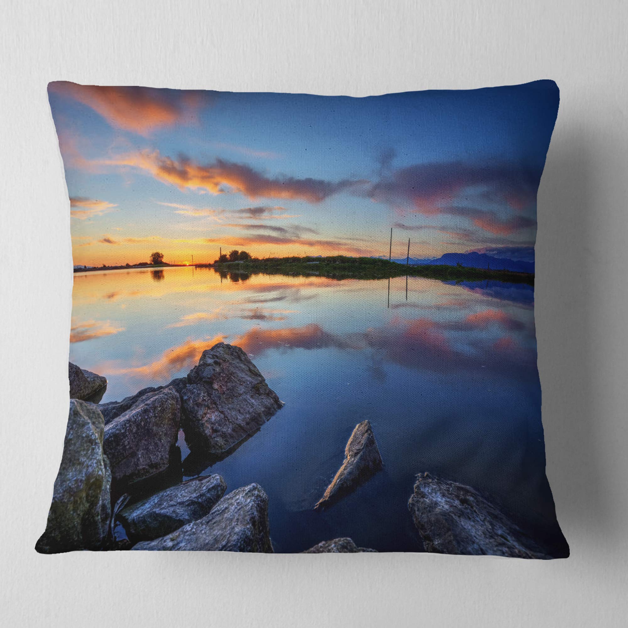 DesignQ CU14624 18x18 Inch Blue Decorative Pillow Cushion - Perfect for Sofa, Bed & Home Decor