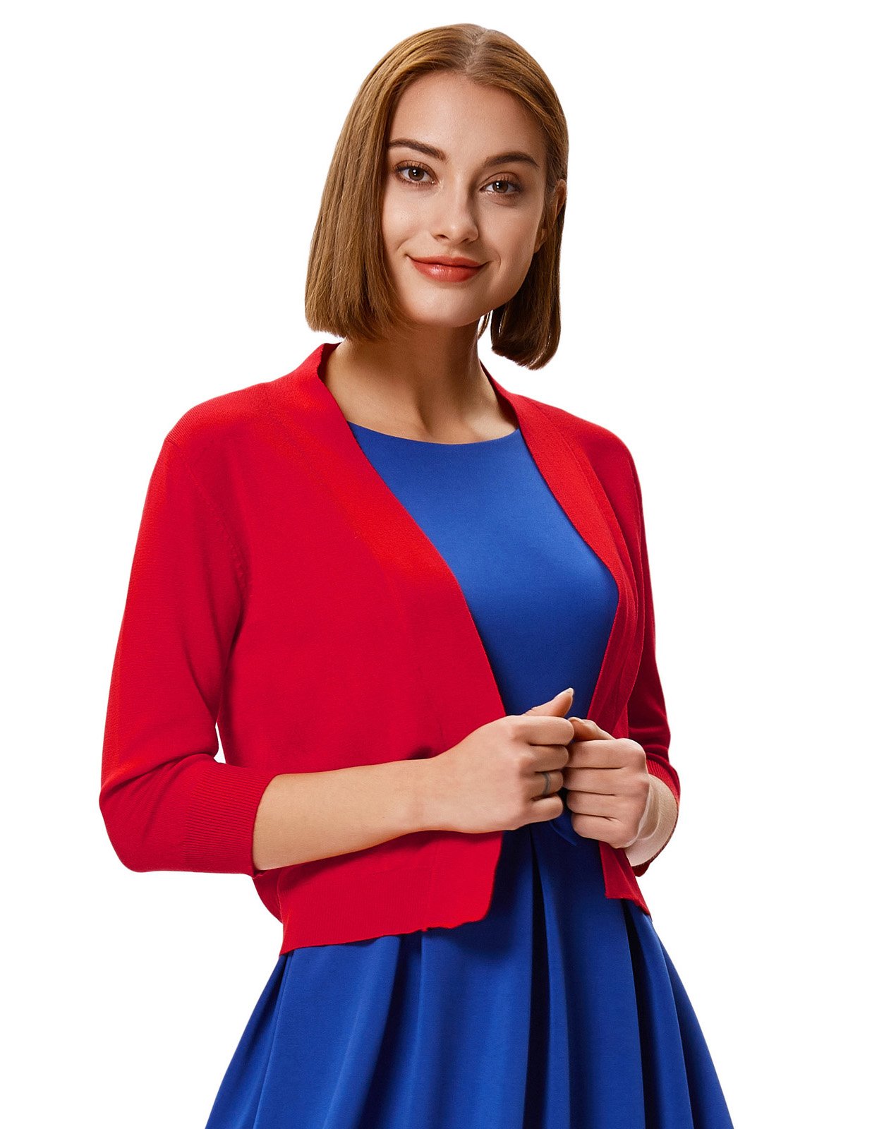 GRACE KARIN Women's 3/4 Sleeve Cropped Cardigan Sweater - Lightweight Knit Open Front Shrug Bolero Jacket for Casual Outfits, Office Wear & Spring Layering
