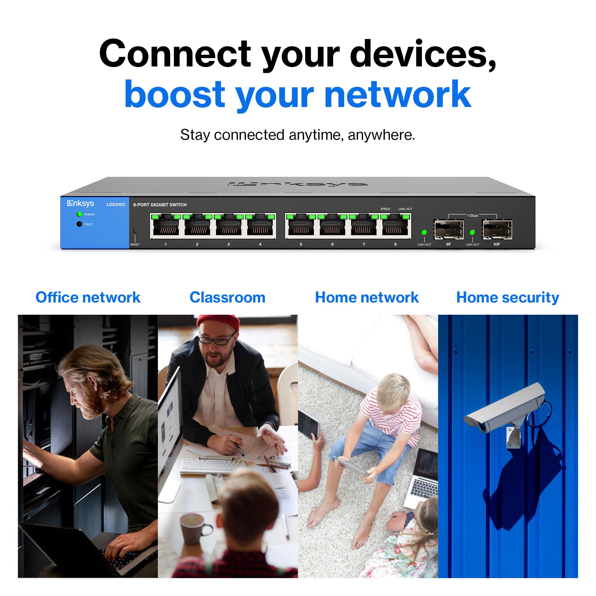 Linksys LGS310C 8-Port Gigabit Managed Network Switch with 2 SFP Uplink Ports - Advanced Security, QoS, VLAN, Static Routing | Metal Housing, Desktop/Wall Mount | Ideal for Small Business Networks, Office & Home Server Setups