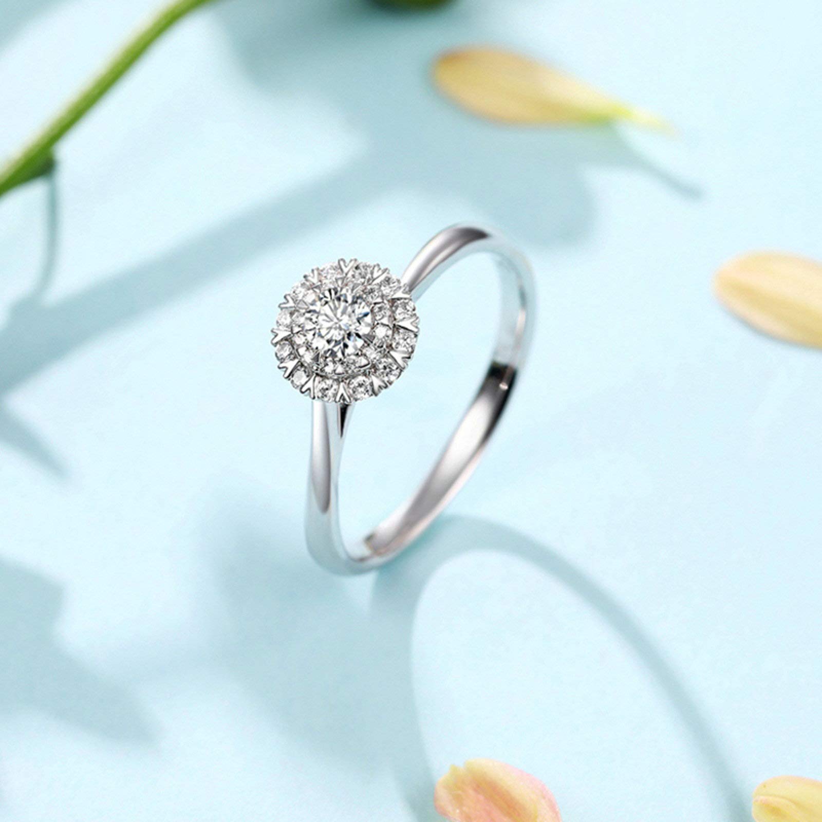 Daesar 18K White Gold Snowflake Diamond Wedding Ring for Women - 0.1ct/0.19ct Round Cut Promise Engagement Ring - Perfect for Proposals, Anniversaries & Bridal Jewelry