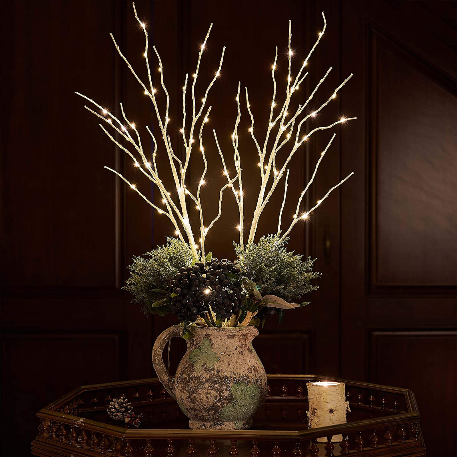 32IN 100 LED Birchlitland Lighted Birch Branches with Timer - Battery Operated Artificial Tree Branch with Warm White Lights | Perfect for Home, Bedroom, Fireplace & Christmas Holiday Decorations