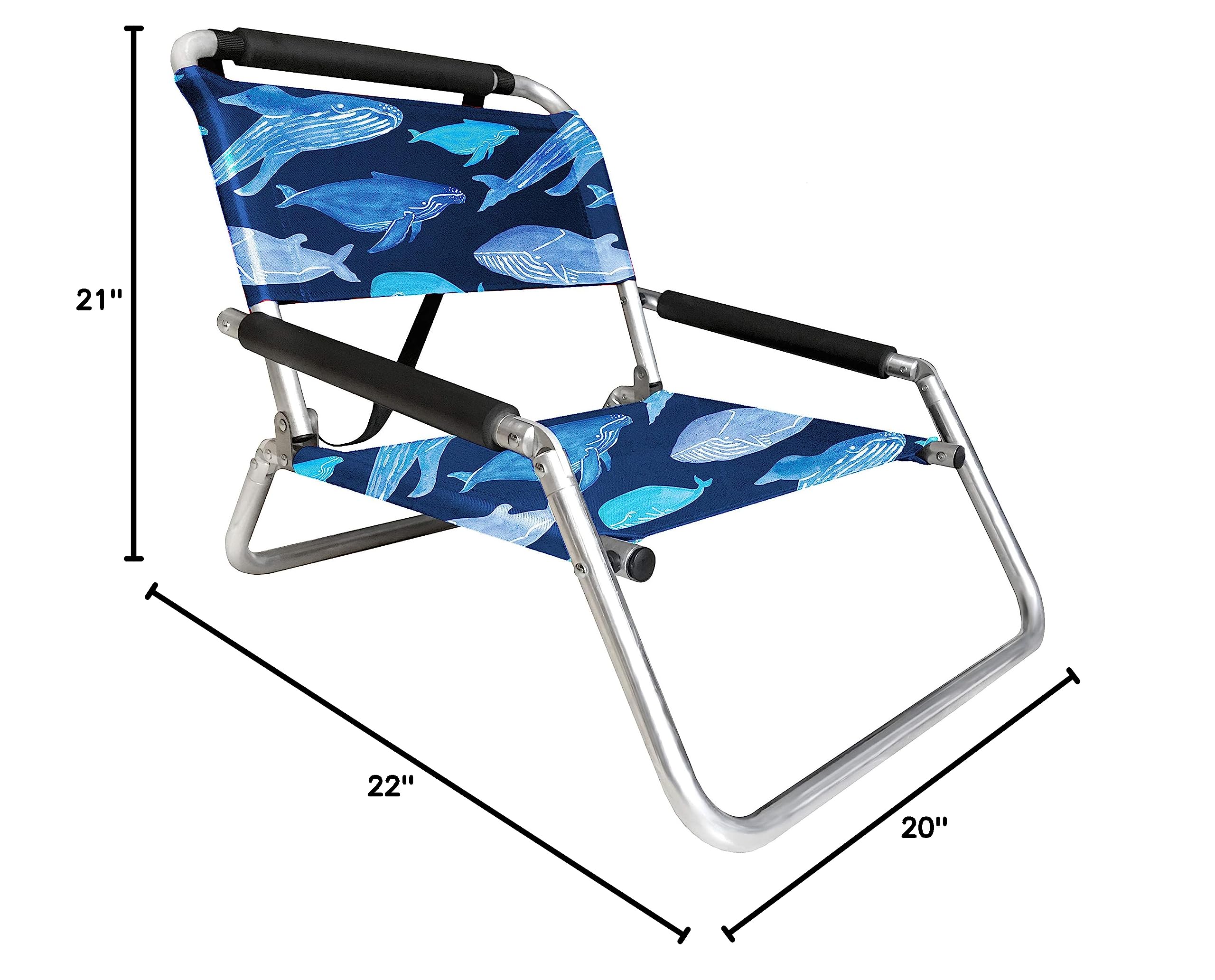 2 Pack Lightweight Water Resistant Beach Chairs with Shoulder Strap & Storage Pocket - Compact Foldable Design (Whale Pattern) for Outdoor, Camping, Picnics & Beach Vacations